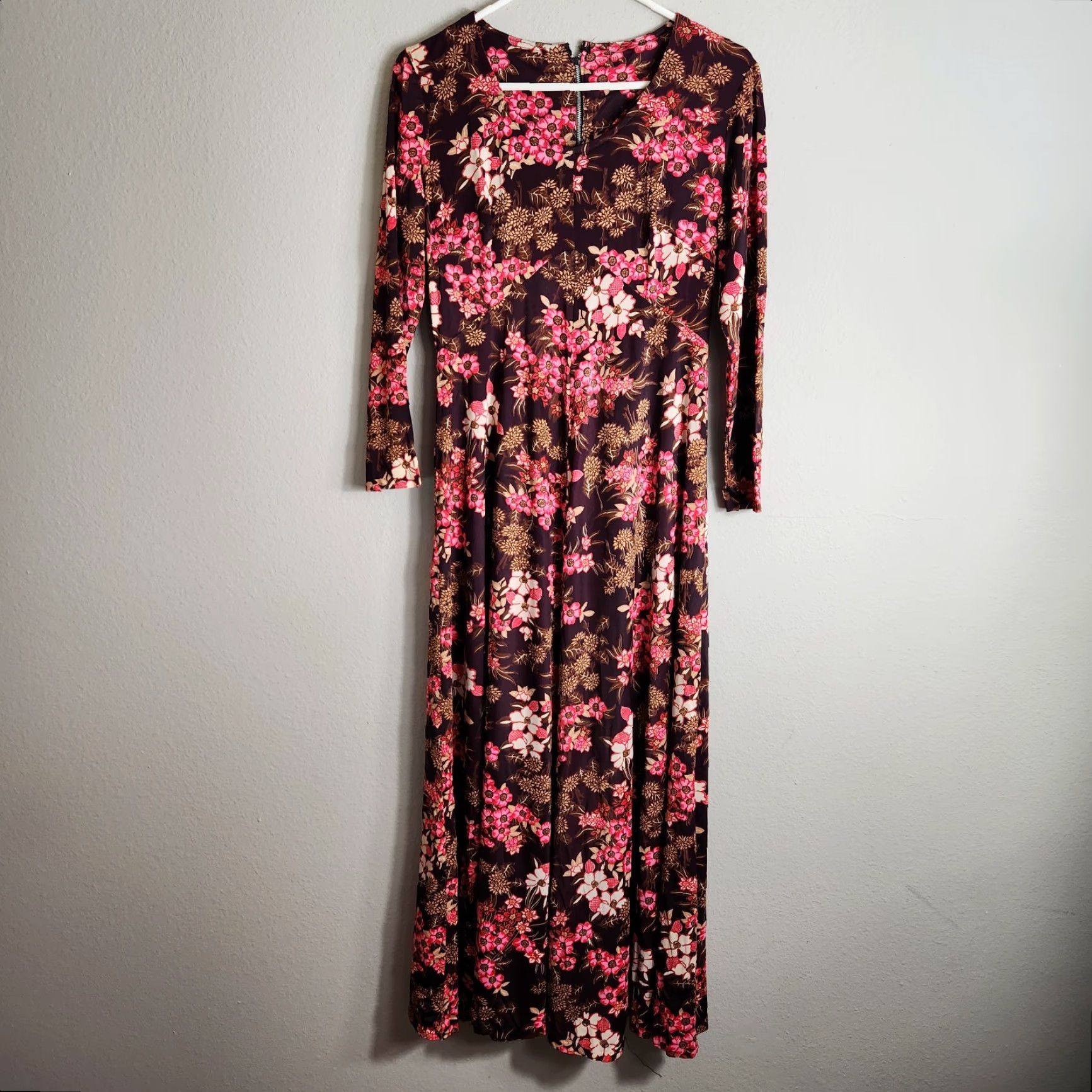 Vintage VINTAGE Handmade Womens 70s Plum Floral Maxi Dress 3/4 Sleeve Size M Purple Bohemian Day Dress Womens Size M / US 6-8 / IT 42-44 - 5 Thumbnail