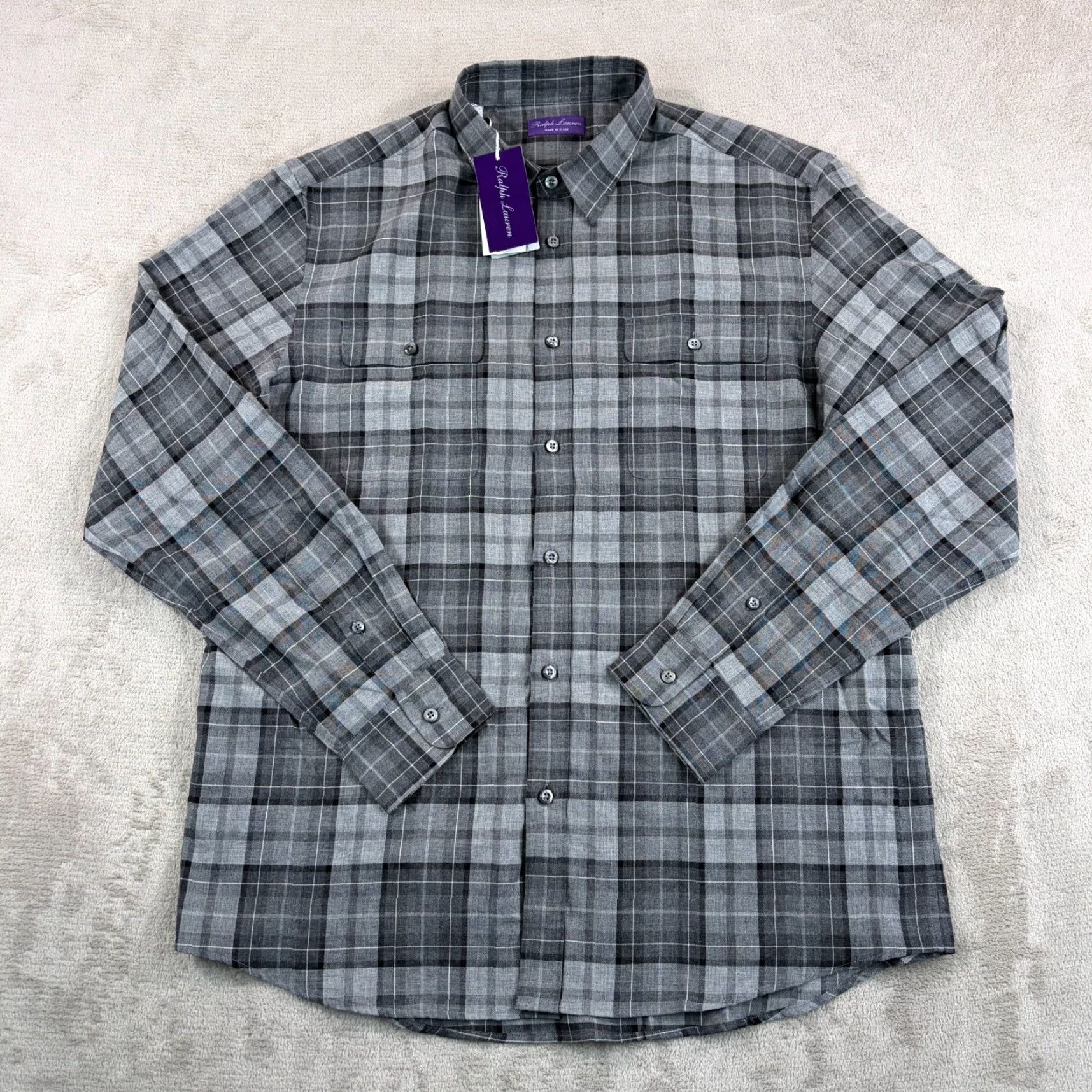 Ralph Lauren Purple Label Ralph Lauren Purple Label Plaid Twill Shirt Men XL Grey Long Sleeve NWT Button-Up Pocketed Collared Size US XL / EU 56 / 4 - 6 Thumbnail