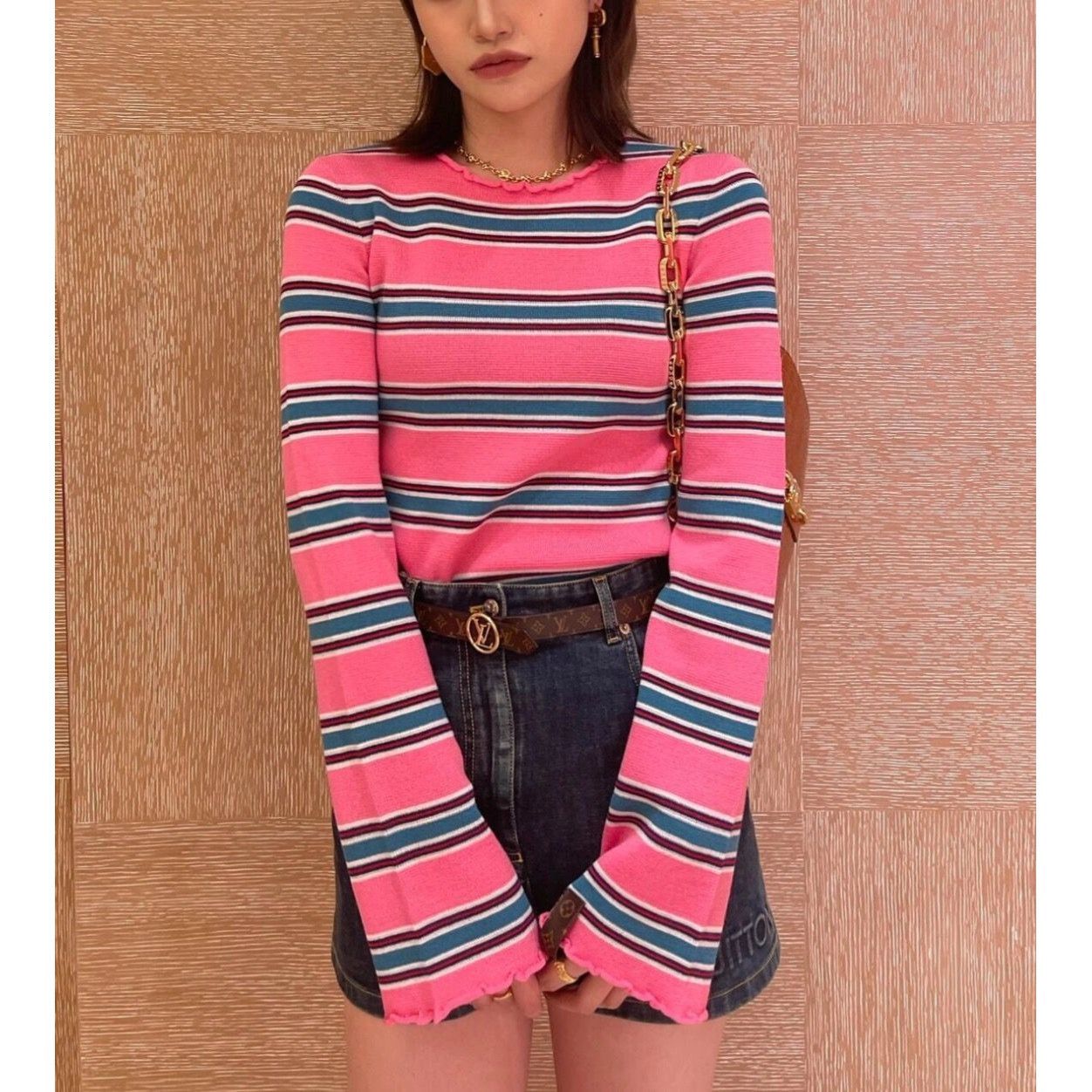 Louis Vuitton Louis Vuitton Pink Striped Knit Long Sleeve Sweater XS Made Size XS / US 0-2 / IT 36-38 - 8 Thumbnail