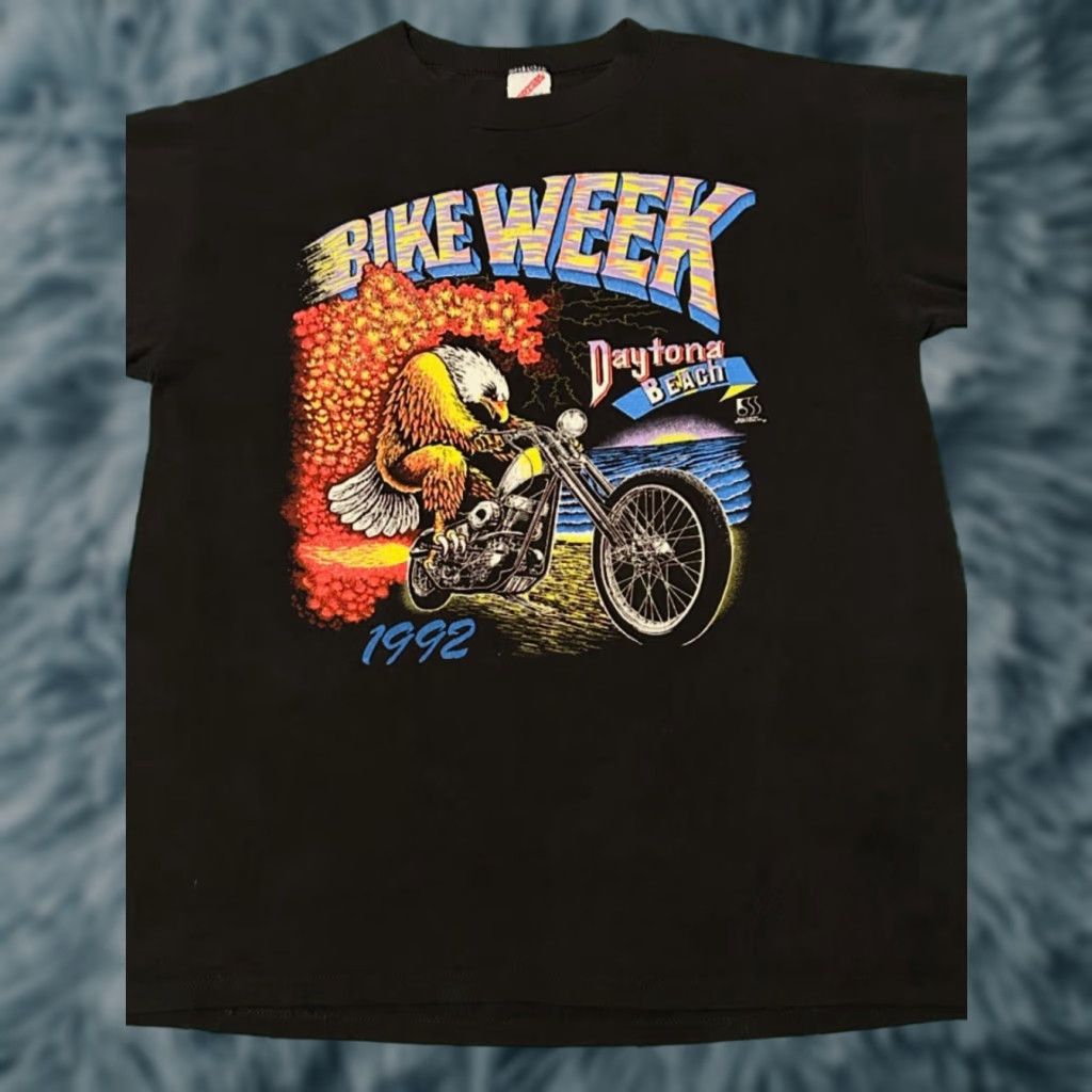 Vintage VINTAGE 90s Daytona Beach Bike Week Eagle Biker 1992 VTG Shirt Mens Large Black Short Sleeve T-Shirt 1990s USA Motorcycle Hip Hop Size US L / EU 52-54 / 3 - 1 Thumbnail