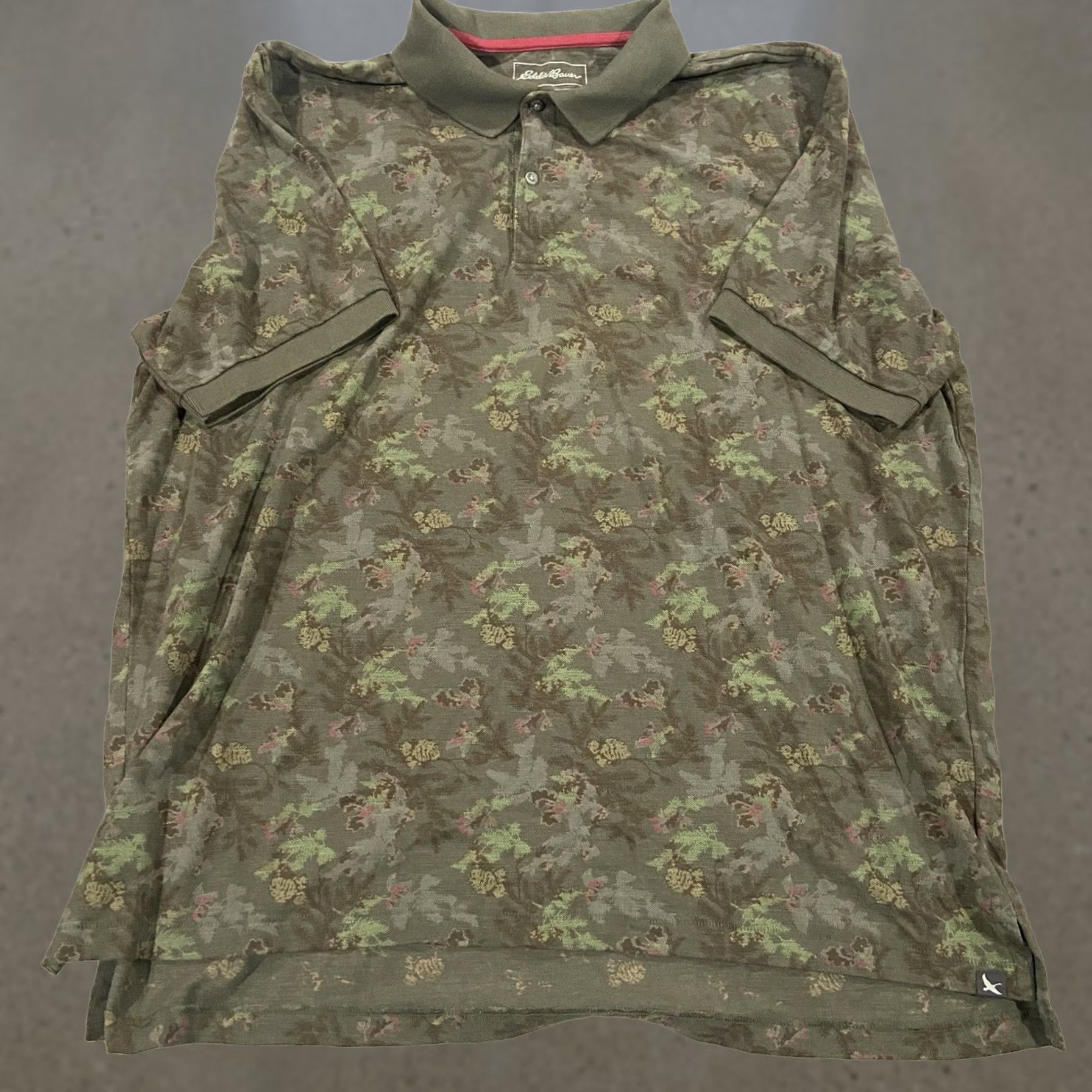 Eddie Bauer Eddie Bauer Polo Shirt MENS 2XLT Camouflage Cotton Polyester Pine Cone Green Short Sleeve Collared Logo Outdoor Sports Work Casual Men Size US XXL / EU 58 / 5 - 1 Thumbnail