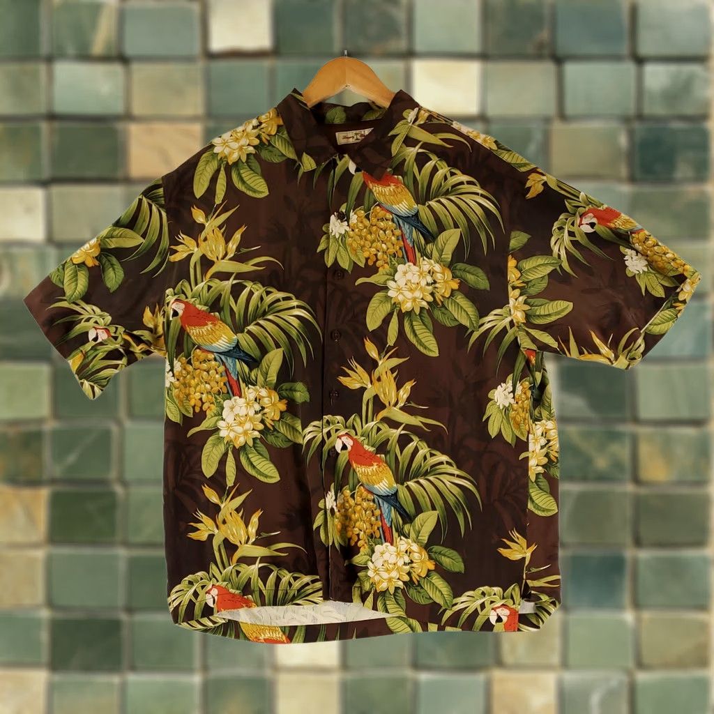 Tommy Bahama Tommy Bahama Shirt 100% Silk Parrots Short Sleeve Brown Mens XL Size US XL / EU 56 / 4 - 1 Thumbnail