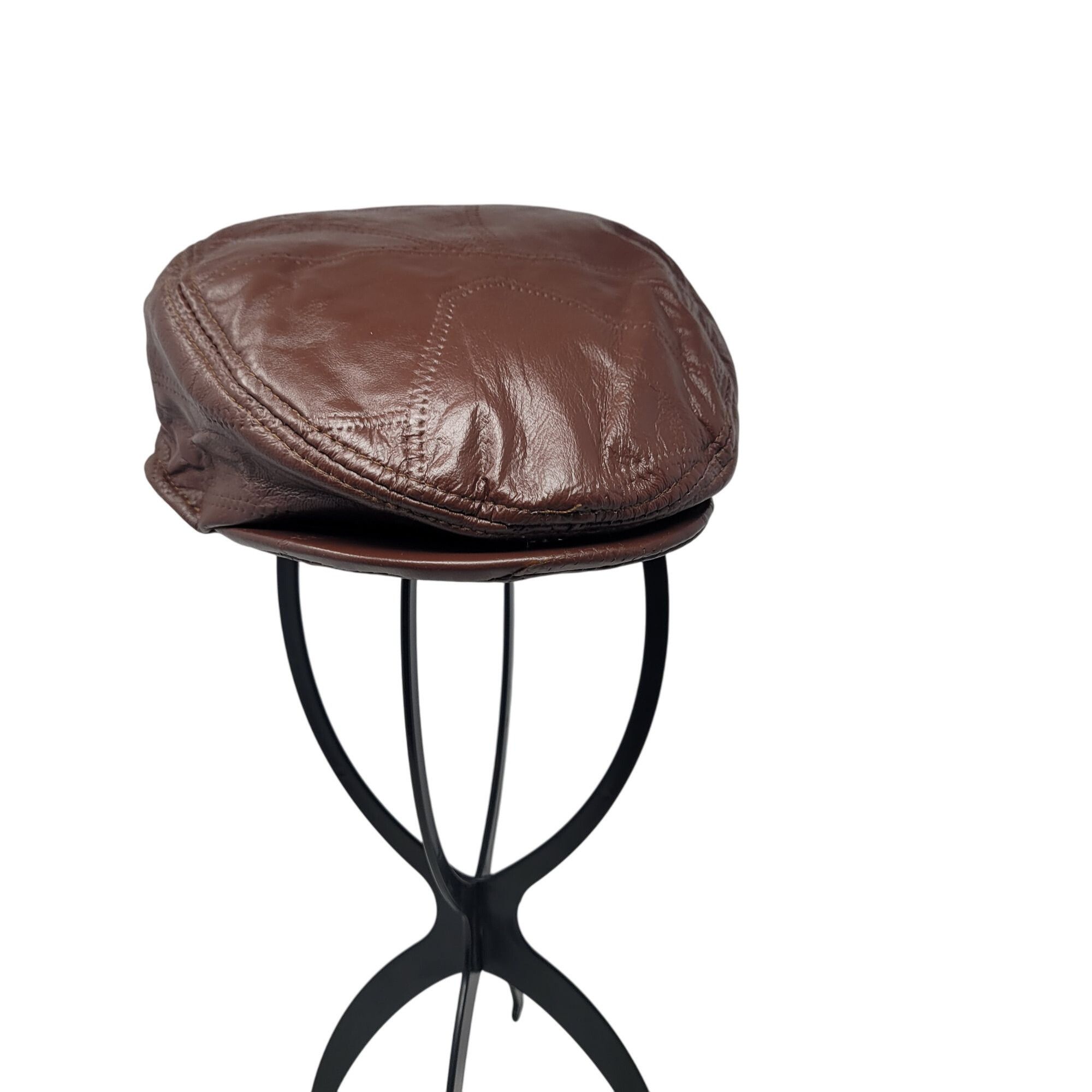 Vintage Vtg 90s Mens Chocolate Brown Leather Patchwork Newsboy Cap R Size ONE SIZE - 13 Thumbnail