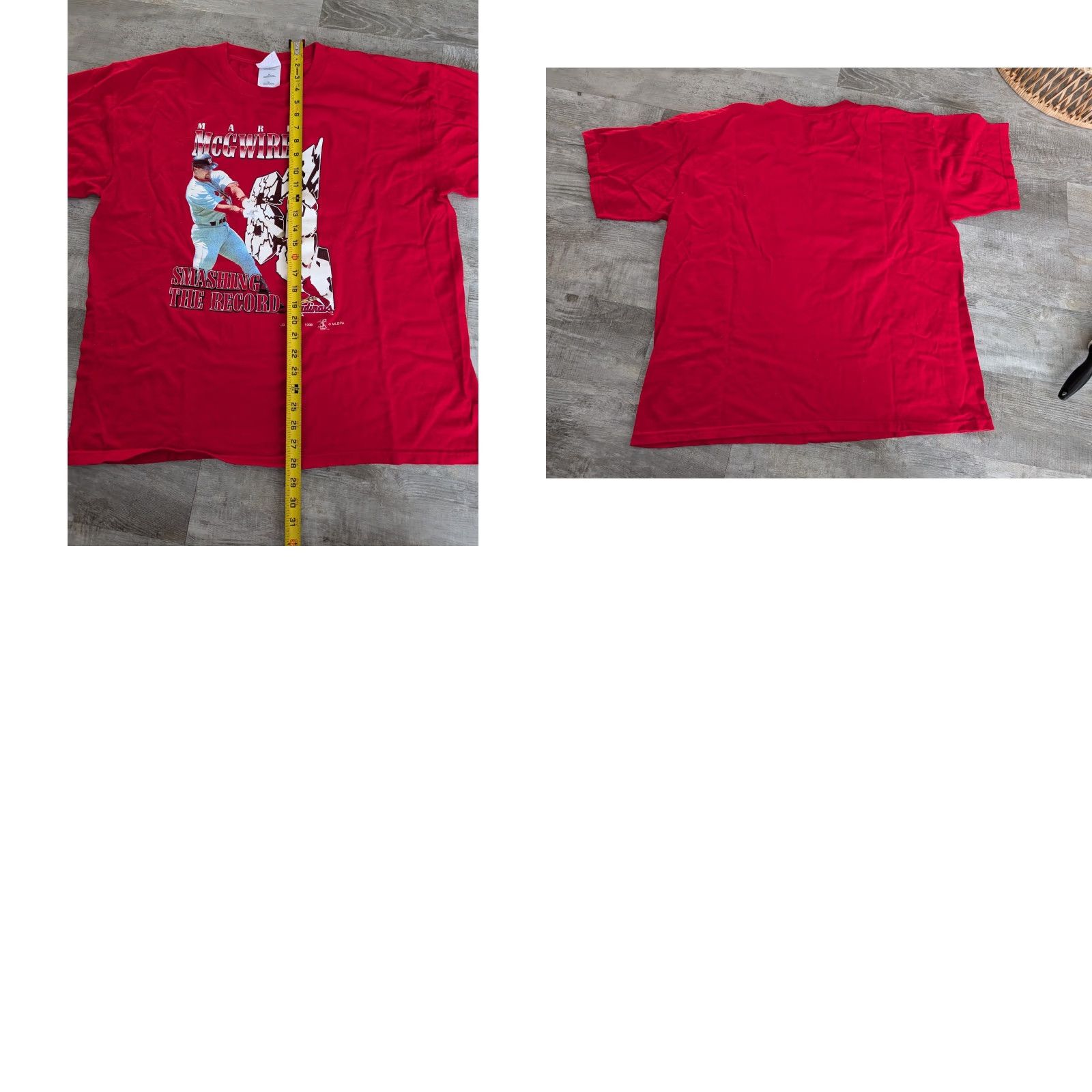 Gildan VINTAGE 1998 Mark McGwire 61 Home Runs Smashing The Record Tee Shirt Red XL Gildan Heavy Cotton Baseball MLB Cardinals Shirt Mens Size US XL / EU 56 / 4 - 8 Thumbnail