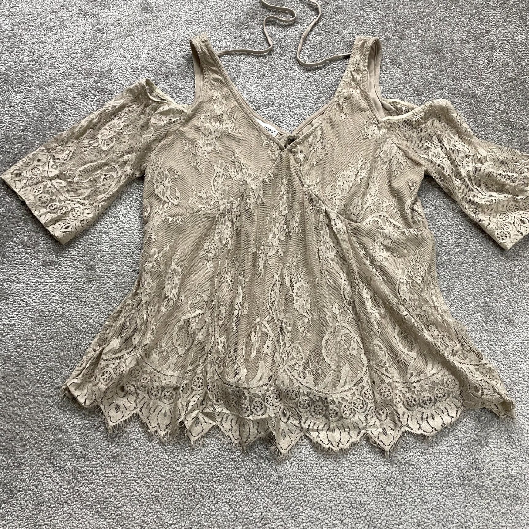 Vintage Maurices Top Womens 1 Brown Half Sleeve Lace Lined Nylon Cold Shoulder Casual Size XS / US 0-2 / IT 36-38 - 3 Thumbnail