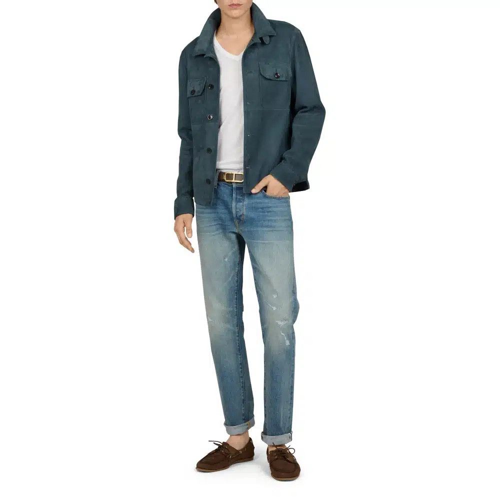 Tom Ford o1loc1c0326 LJS001 Lightweight Suede Jacket in Blue Size US XL / EU 56 / 4 - 4 Thumbnail