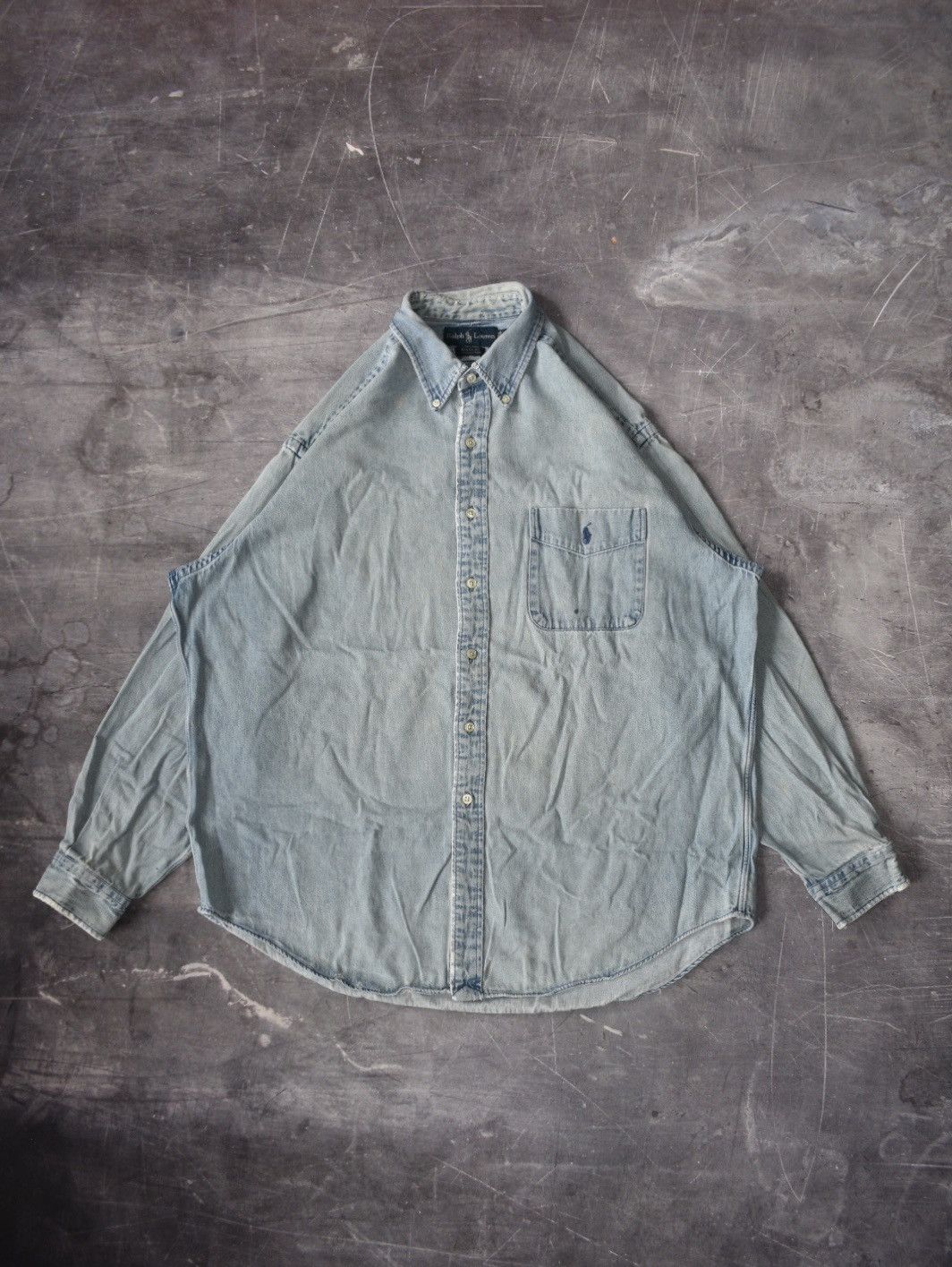 Vintage Distressed Polo Ralph Lauren Denim Shirt (L)