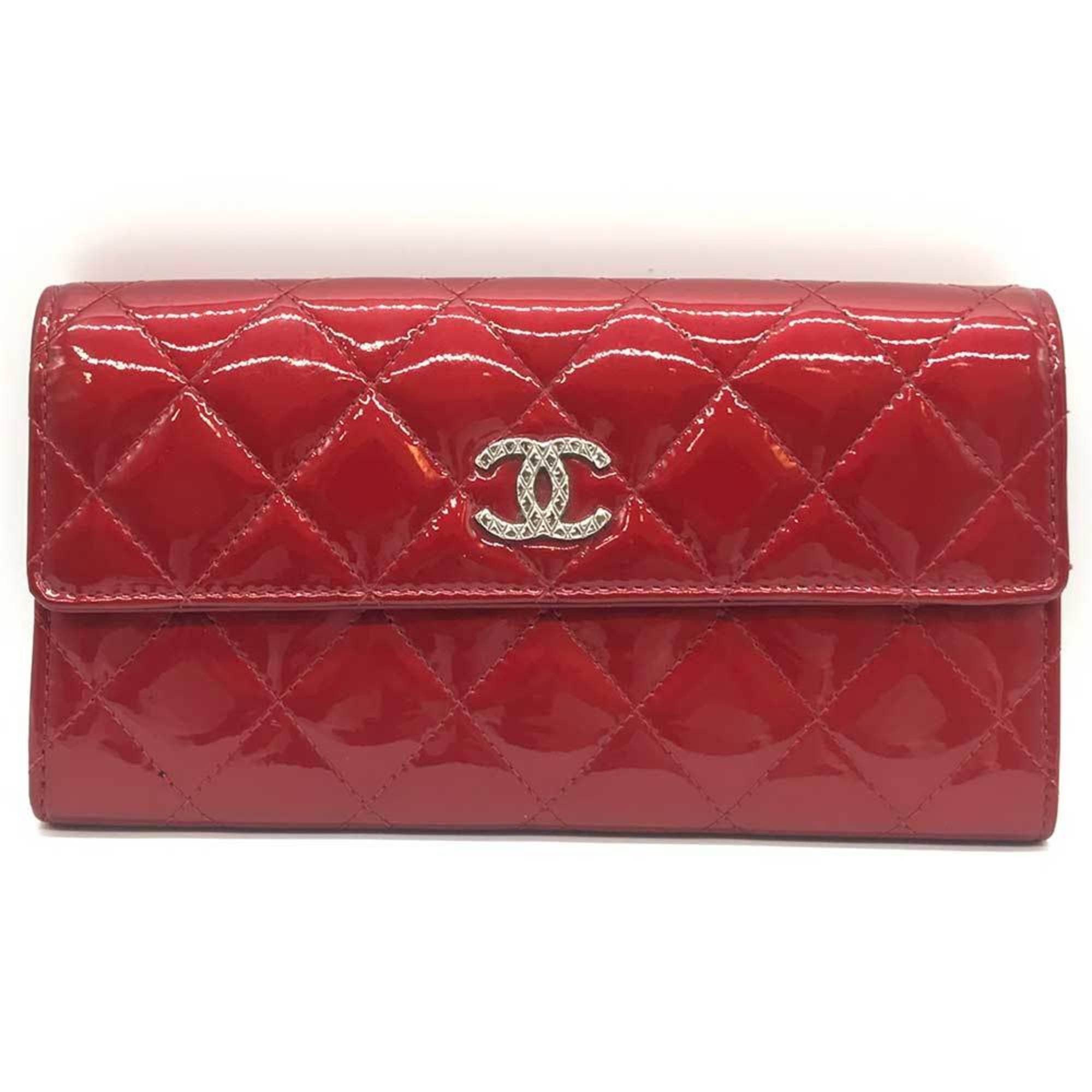 image of Chanel Matelasse Long Wallet Coco Mark Enamel Bordeaux Wine Red, Women's
