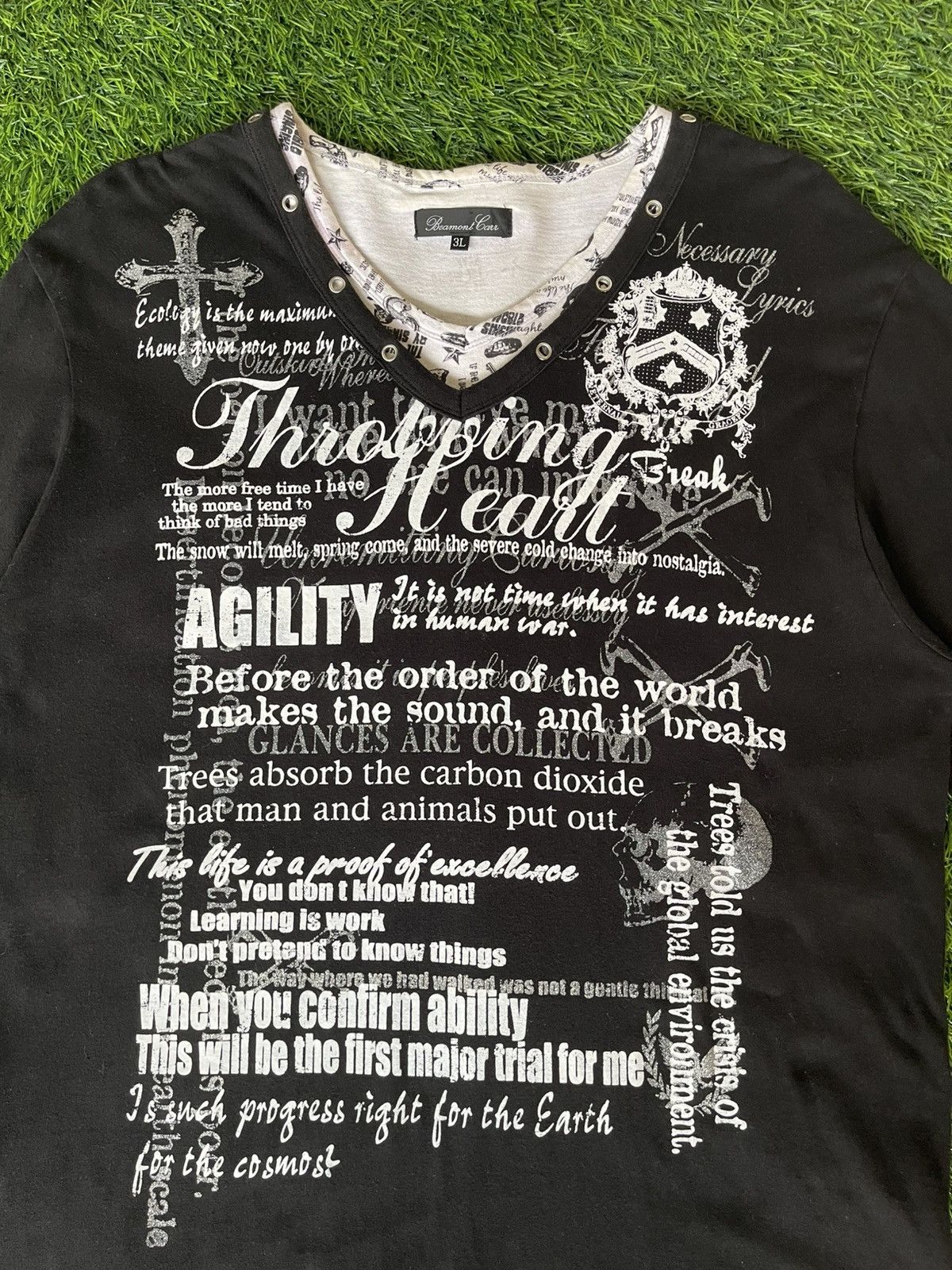 Beauty Beast Vintage’90s🔥BEAUMONT🔥Humor V Neck Long Sleeve Tee Size US L / EU 52-54 / 3 - 2 Thumbnail