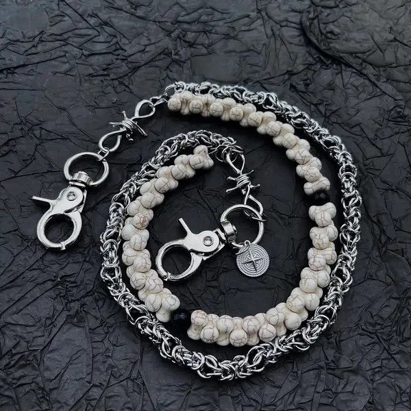 Jewelry Double Layered Steel Gemstone White Turquoise Wallet Chain Size ONE SIZE - 4 Thumbnail