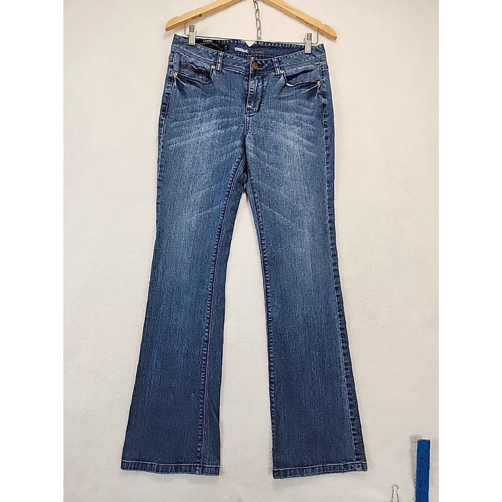 Denime VINTAGE Tribal DeNIME Jeans Womens 28/6 Camille Natural Waist Curvy Boot Leg Whisker Denim Blue 5-Pocket Stretch Regular 6 Womens Jeans Size 28" / US 6 / IT 42 - 3 Thumbnail