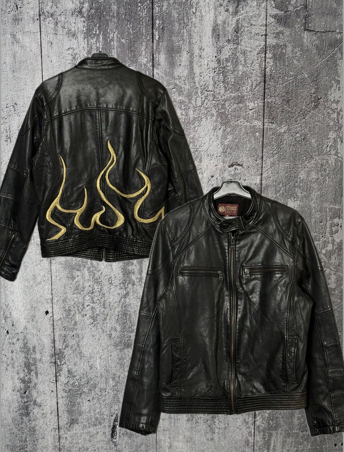 Wilsons Leather Vintage Wilsons Leather Black Biker Jacket Embroidered Flame Size US S / EU 44-46 / 1 - 1 Thumbnail