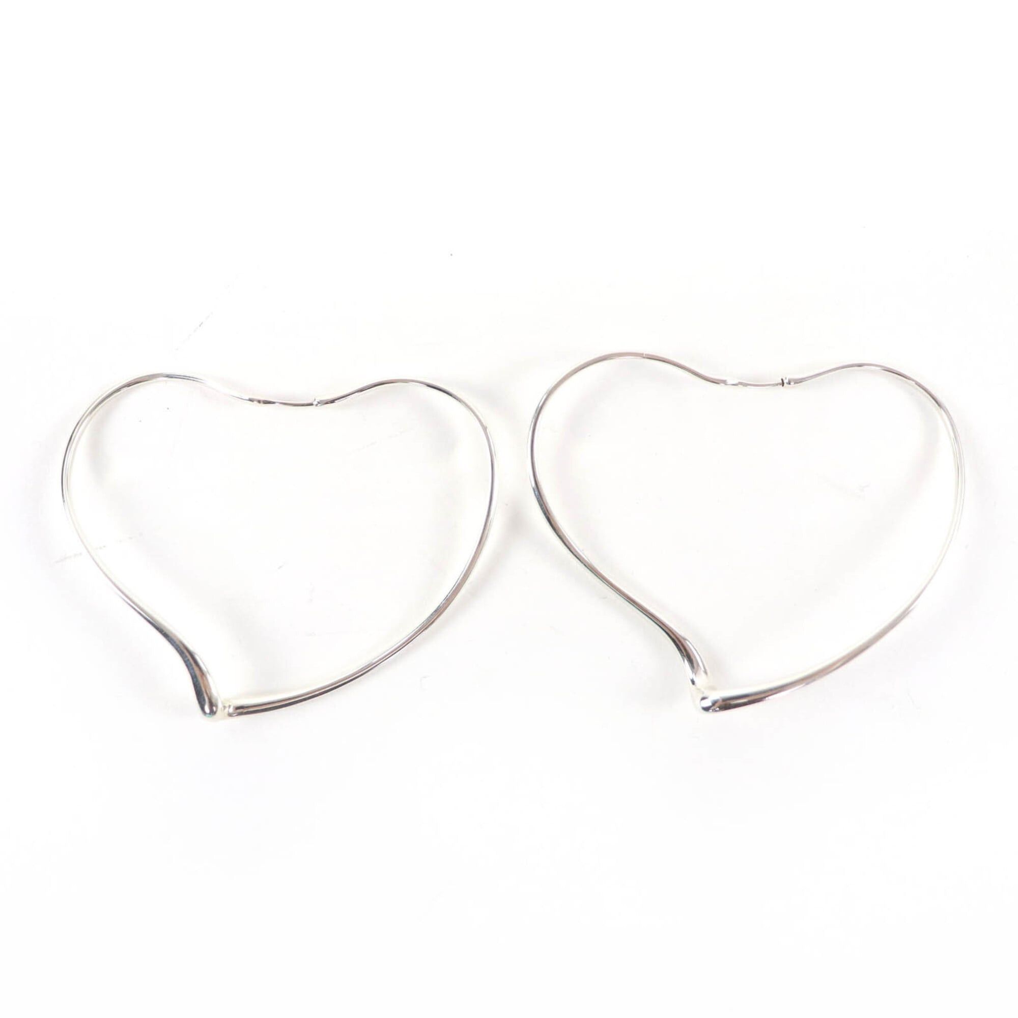 Tiffany & Co. TIFFANY&Co. Tiffany & Co. Elsa Peretti Open Heart Large Hoop Earrings, AG925 Sterling Silver, with Box and Dust Bag, Weight 11.1g, Women's. Size ONE SIZE - 1 Thumbnail