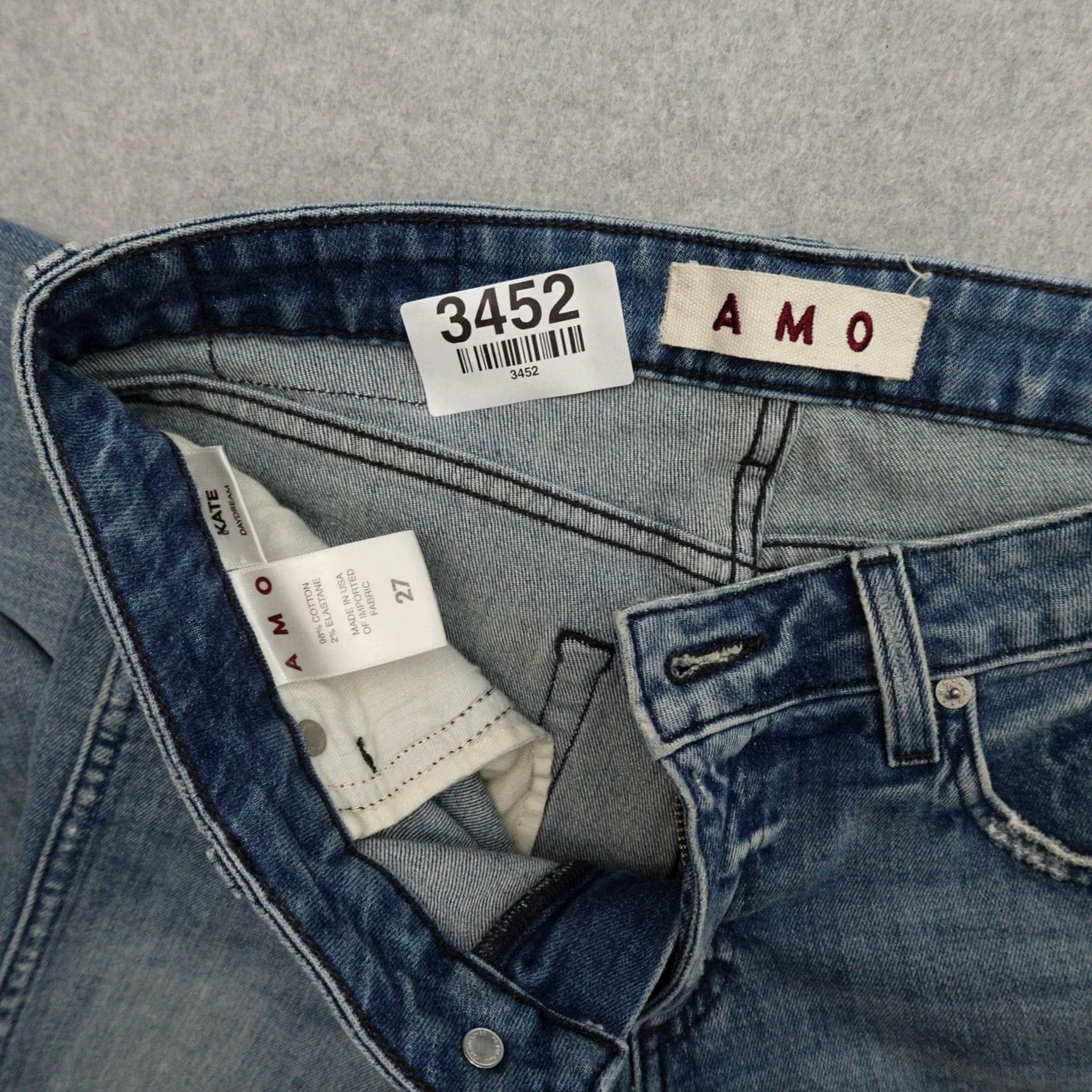 AMO AMO Jeans 27 (27X27) Kate Daydream Distressed Medium Wash Made in USA Women Skinny Jeans Size 32" / US 10 / IT 46 - 4 Thumbnail