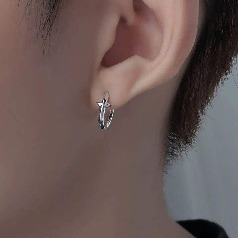 Jewelry × Vintage Unisex Stainless Steel Simple Small Cross Star Earrings Size ONE SIZE - 2 Thumbnail