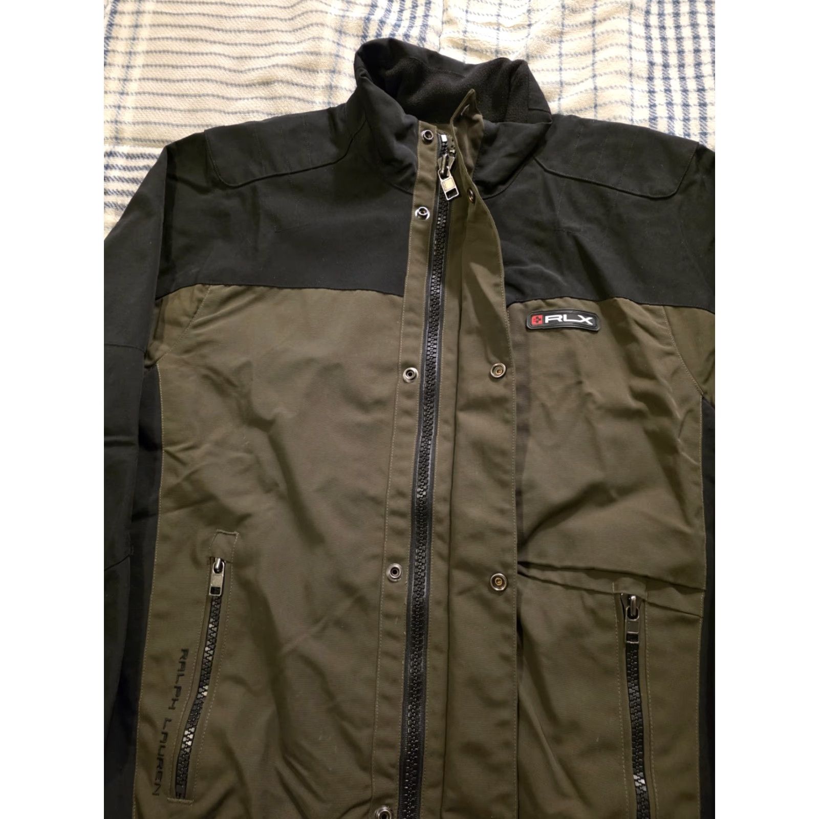 RLX Ralph Lauren RLX Ralph Lauren Full Zip Bomber Jacket Motorcycle Olive Green & Black Medium Shirt Mens M Green RLX Bomber Jacket Olive Green & Black Medium Mens Size US M / EU 48-50 / 2 - 4 Thumbnail