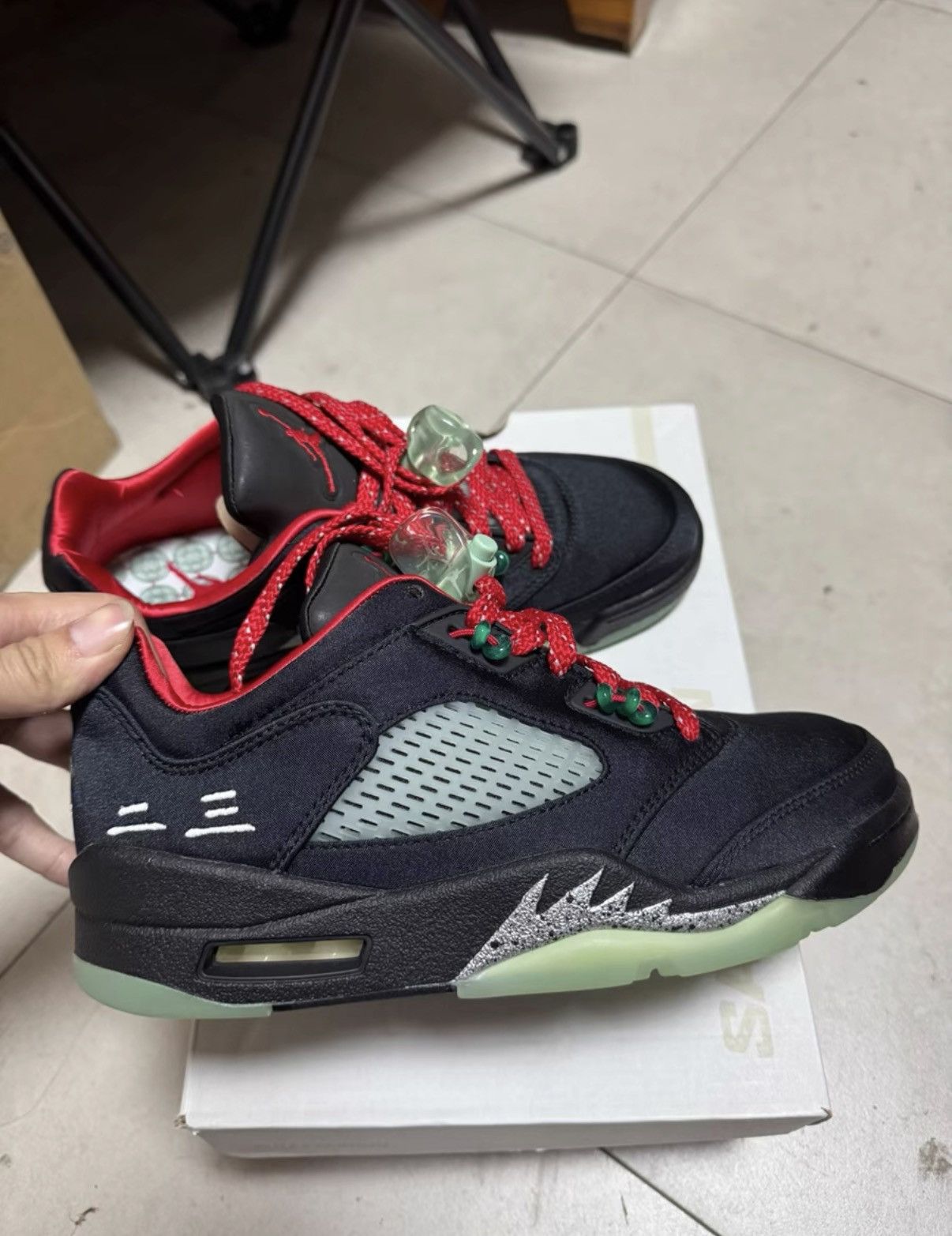 Nike CLOT x Nike Air Jordan 5 Jade, Black & Red K37 Size US 8.5 / IT 38.5 - 3 Thumbnail
