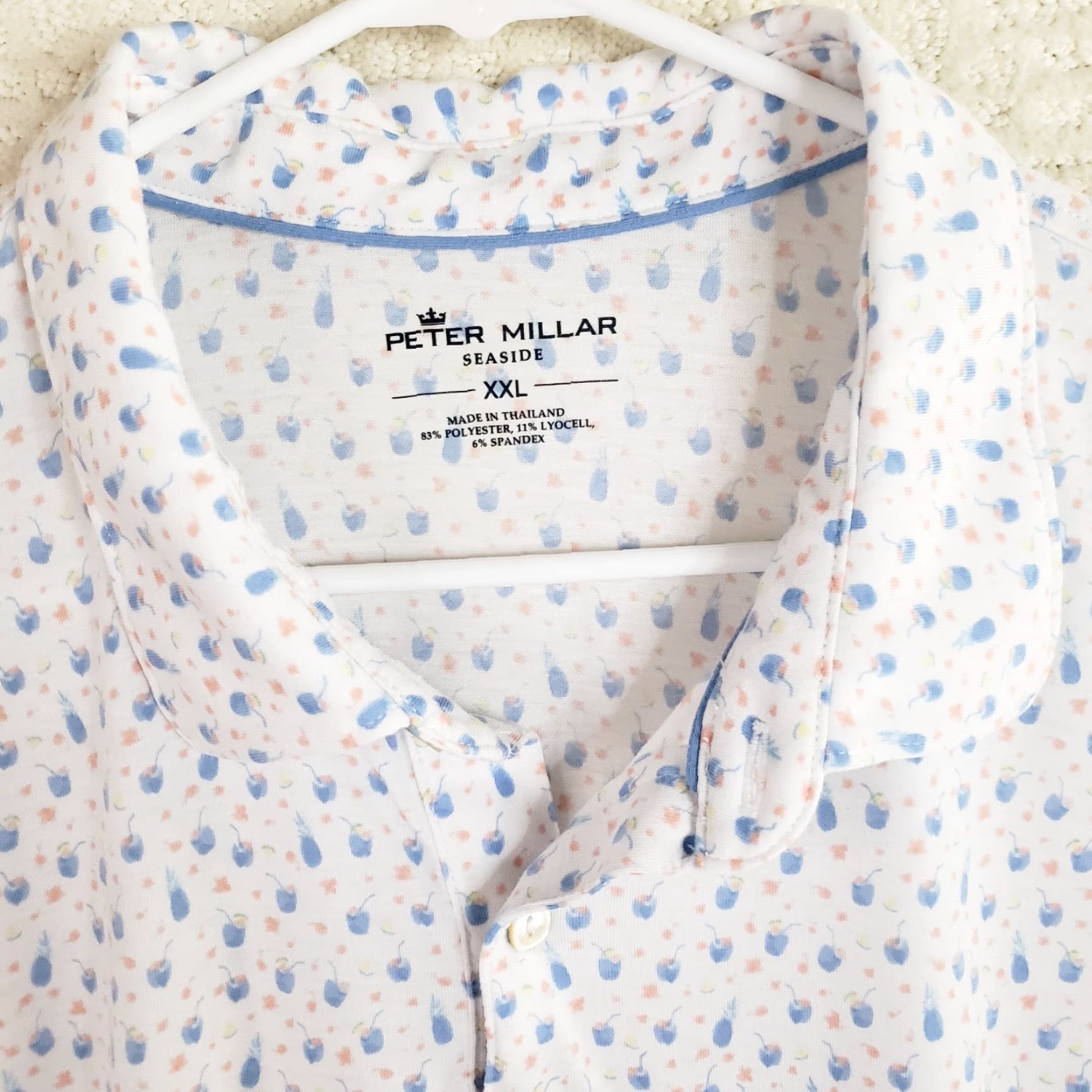 Peter Millar Peter Millar Seaside Polo Shirt Mens 2XL XXL White Blue Pink Drinks & Cocktail Polo Shirt Mens XXL White Blue Pink Drinks & Cocktail Size US XXL / EU 58 / 5 - 4 Thumbnail