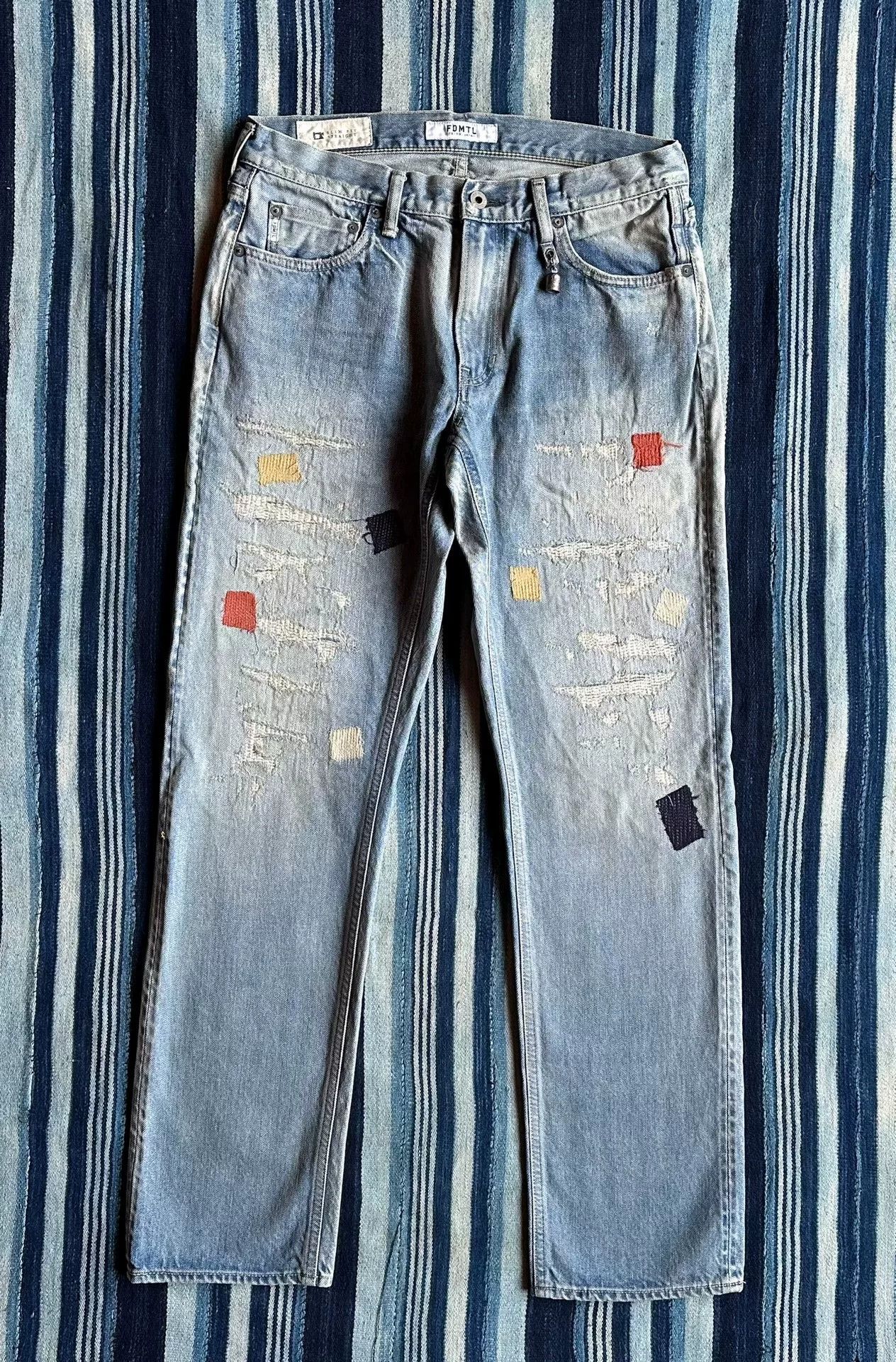 FDMTL fdmtl slim fit distressed denim patch pants Size US 32 / EU 48 - 1 Thumbnail