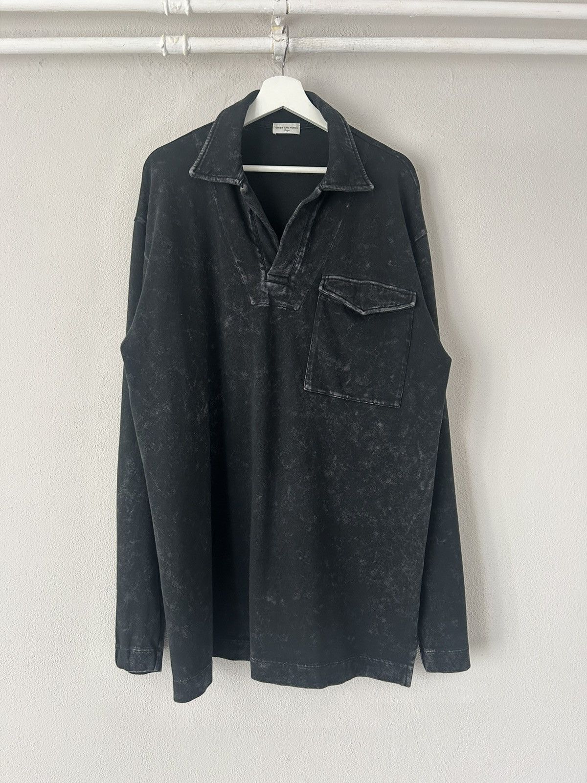 Dries Van Noten Oversized Vintage Washed Black Polo Sweater Size US M / EU 48-50 / 2 - 1 Thumbnail