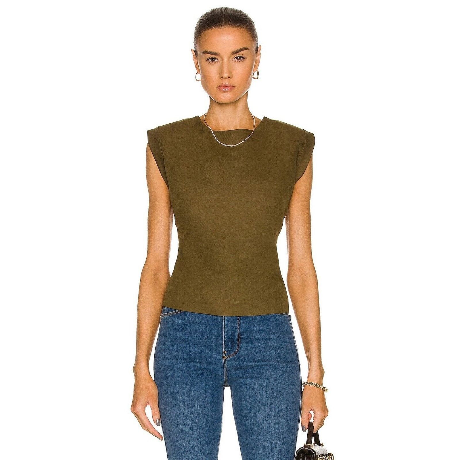 Frame Frame Women Green Linen Lace Back Sleeveless Top Size S Size S / US 4 / IT 40 - 1 Thumbnail
