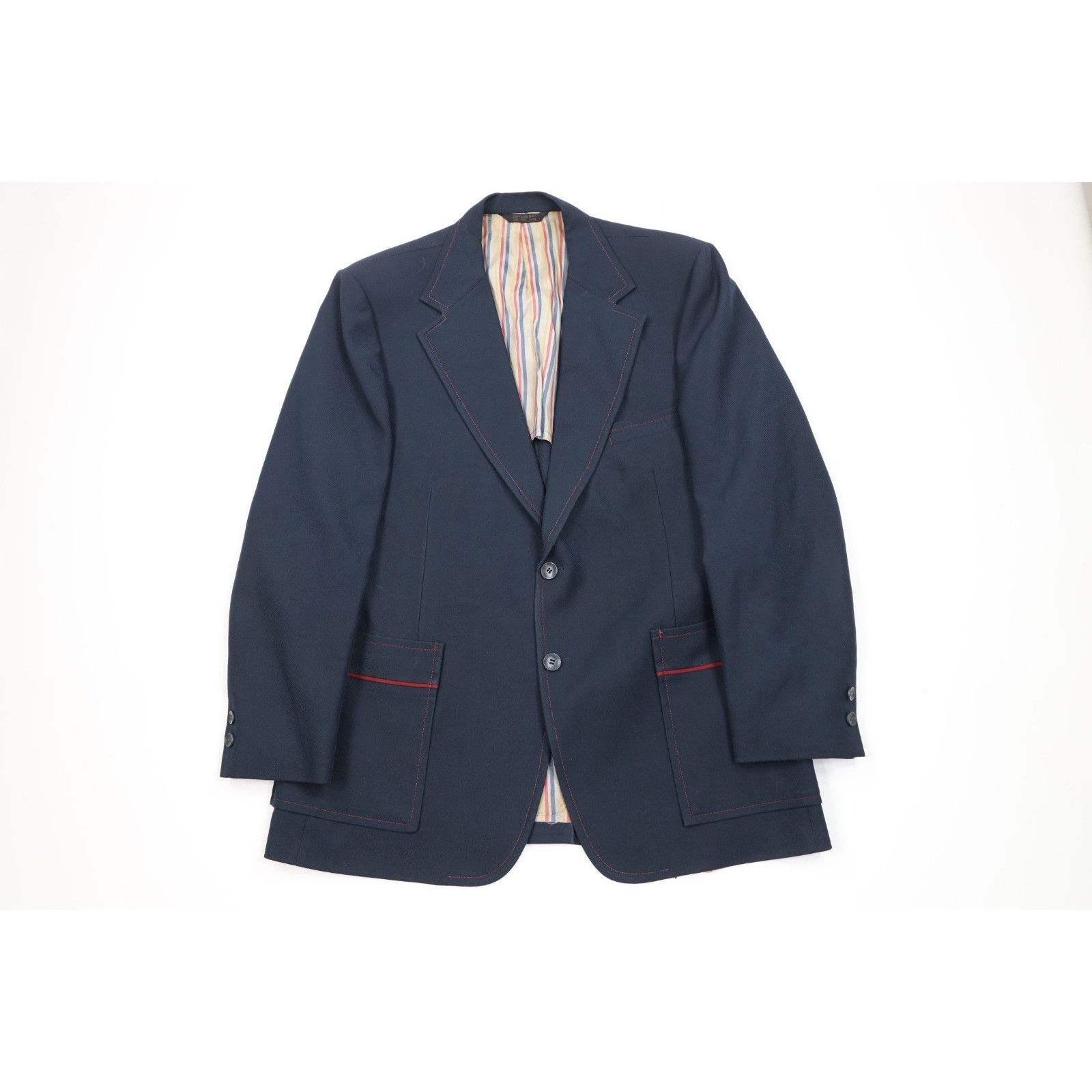 Vintage Vintage 70s Streetwear 2 Piece Suit Wedding Navy Blue Size 44R - 2 Thumbnail