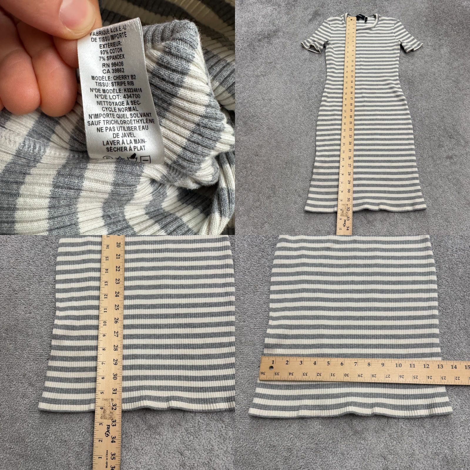 Theory Theory Bodycon Midi Dress Womens XSP Gray White Striped Crew Neck Knit Ribbed Cotton Blend Short Sleeve Vintage No Size XS / US 0-2 / IT 36-38 - 8 Thumbnail