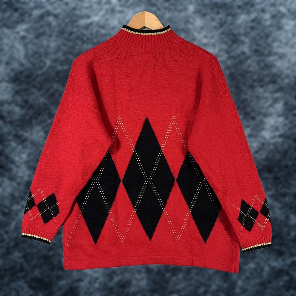Black Diamond VINTAGE Robert Scott Ltd Argyle Sweater Women Large Red Black Diamond Christmas Holiday Pullover Knit Mock Neck Long Sleeve 90s Womens Size L / US 10 / IT 46 - 1 Thumbnail