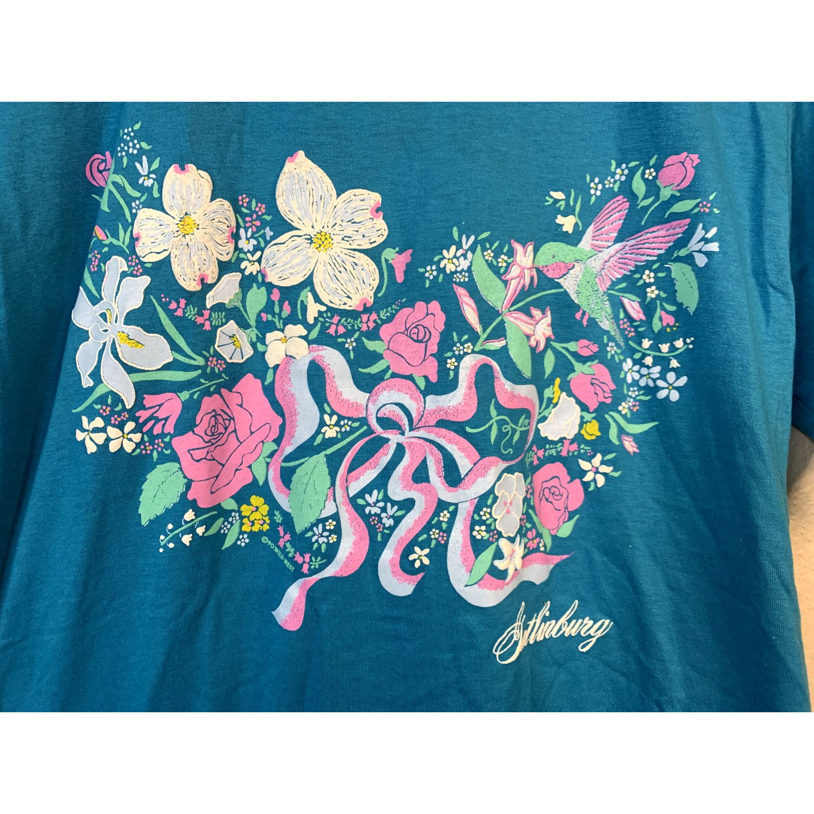 Jerzees Vintage Gatlinburg Shirt Flowers Blue 1990s 90s VTG Medium Size US M / EU 48-50 / 2 - 2 Thumbnail