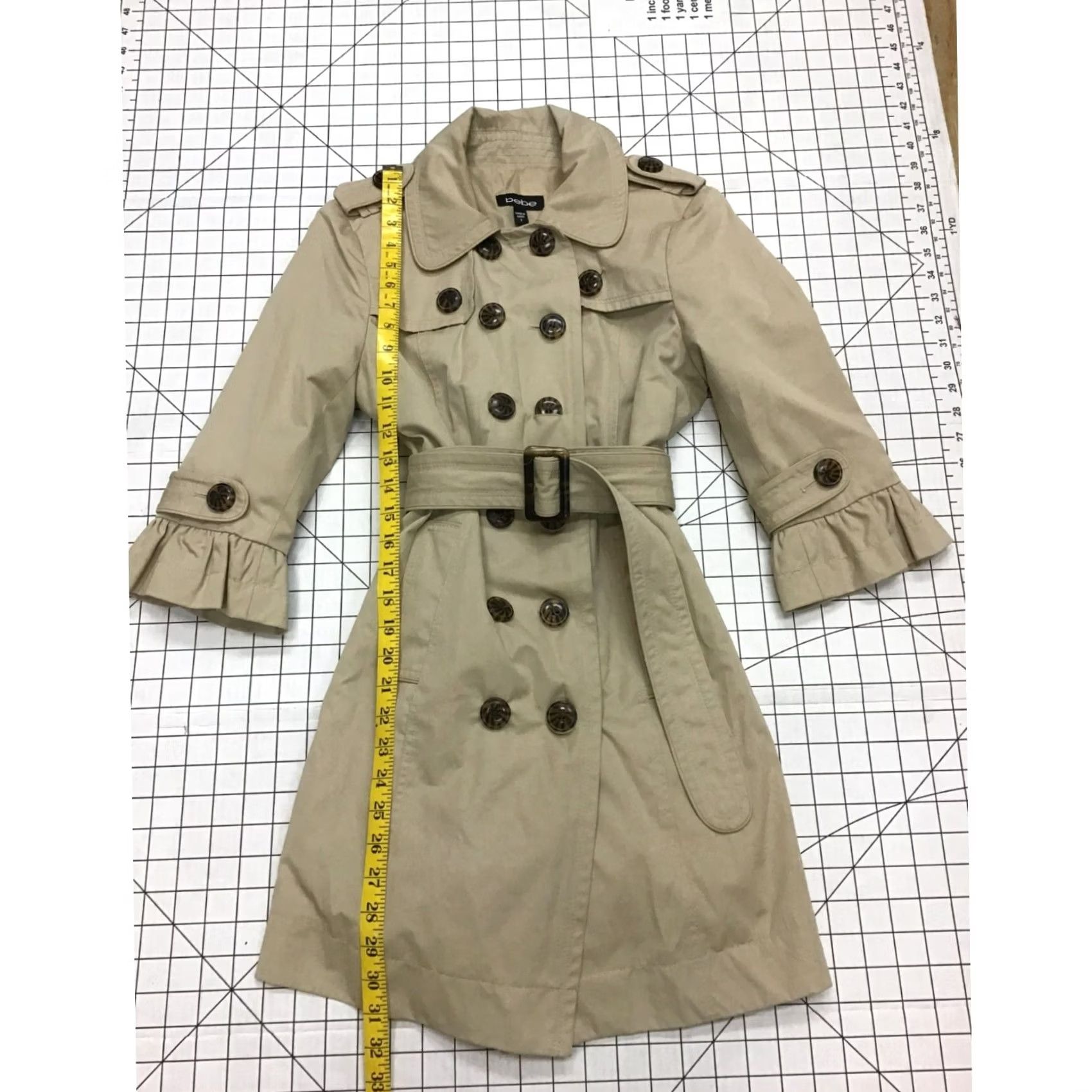 Bebe bebe Women's Trench Coat Small Brown Polyester Button Up Adjustable Belt, Like New, Coat, Trench, Small, Womens Size S / US 4 / IT 40 - 7 Thumbnail