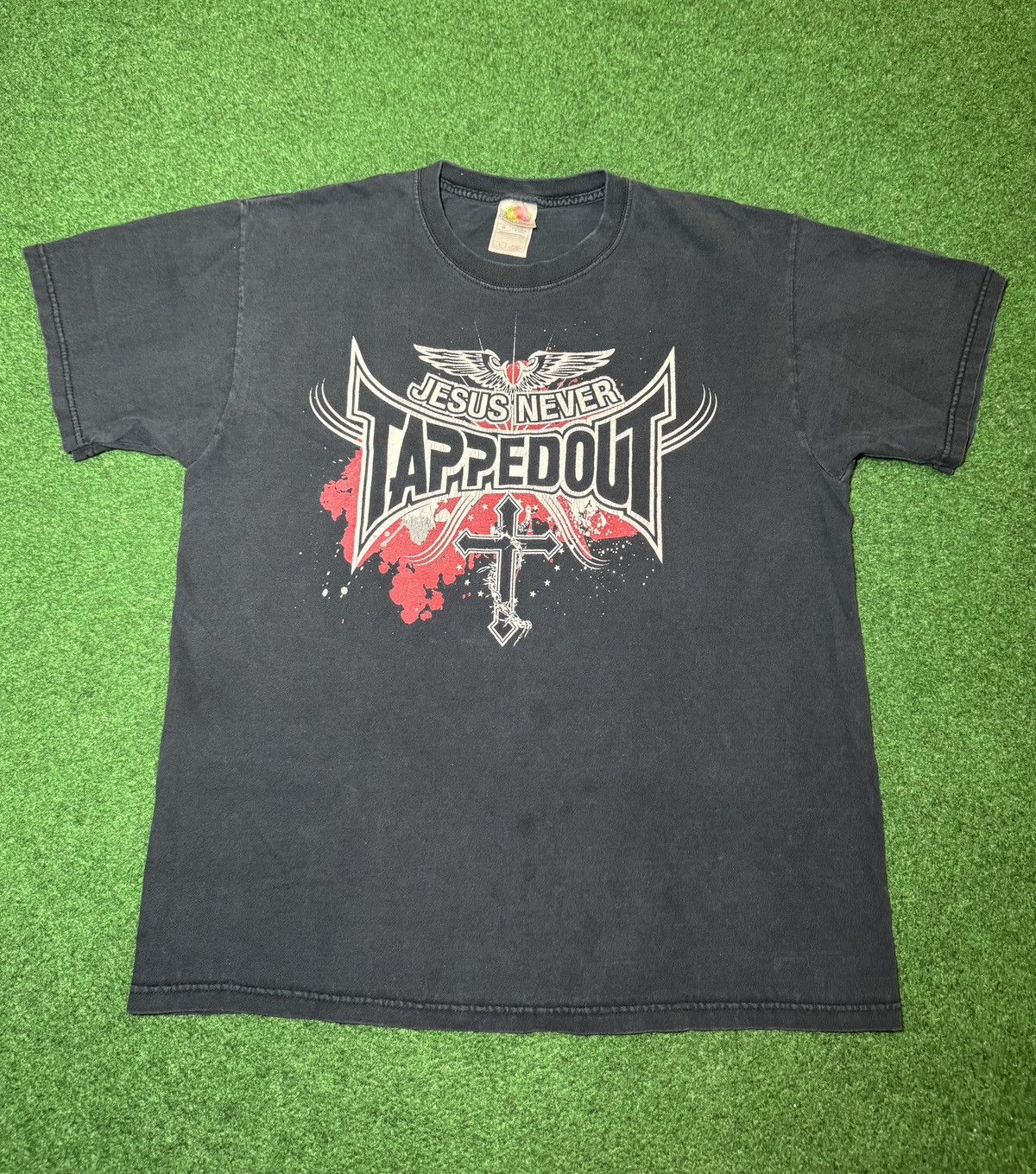 Fruit Of The Loom Jesus Never Tapped Out Tapout Y2K Grunge Large MMA T Shirt Size US L / EU 52-54 / 3 - 1 Thumbnail