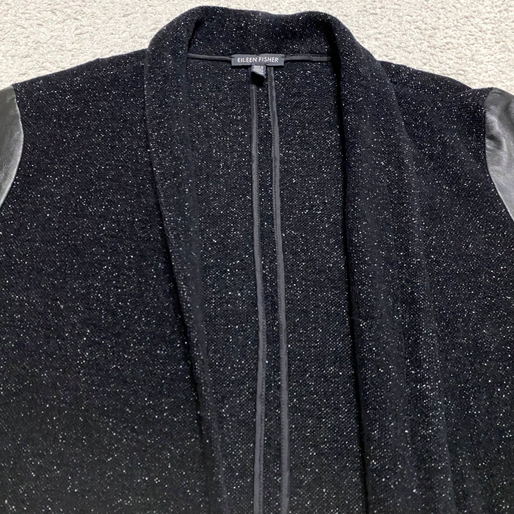 Eileen Fisher Eileen Fisher Jacket Womens Large Black Open Front Knit Wool Short Sleeve? Size L / US 10 / IT 46 - 7 Thumbnail