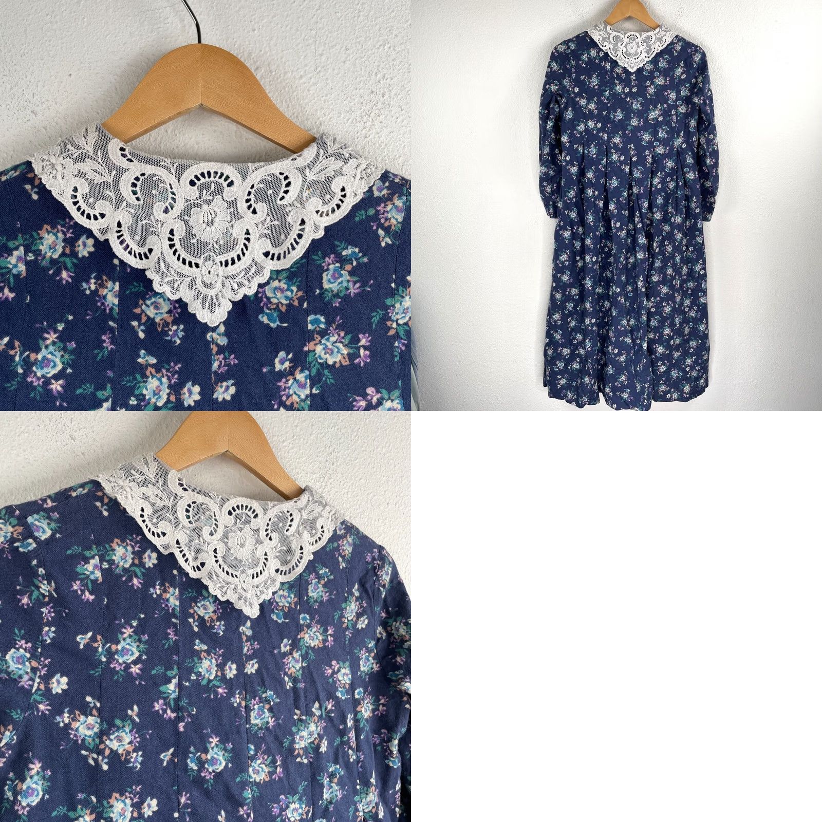 Laura Ashley VINTAGE Laura Ashley Dress Women's Blue Floral Lace A-Line Maxi Long Sleeve 6 44.5" 20" Pit to Pit Casual Wedding Girls? Size M / US 6-8 / IT 42-44 - 8 Thumbnail