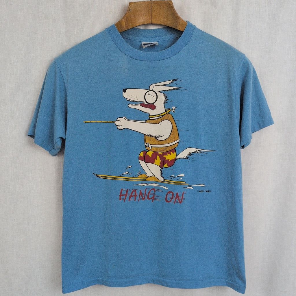 Hanes × Vintage Vintage Hang On Water Skiing Dog Single Stitch Blue T-Shirt Size US L / EU 52-54 / 3 - 1 Thumbnail