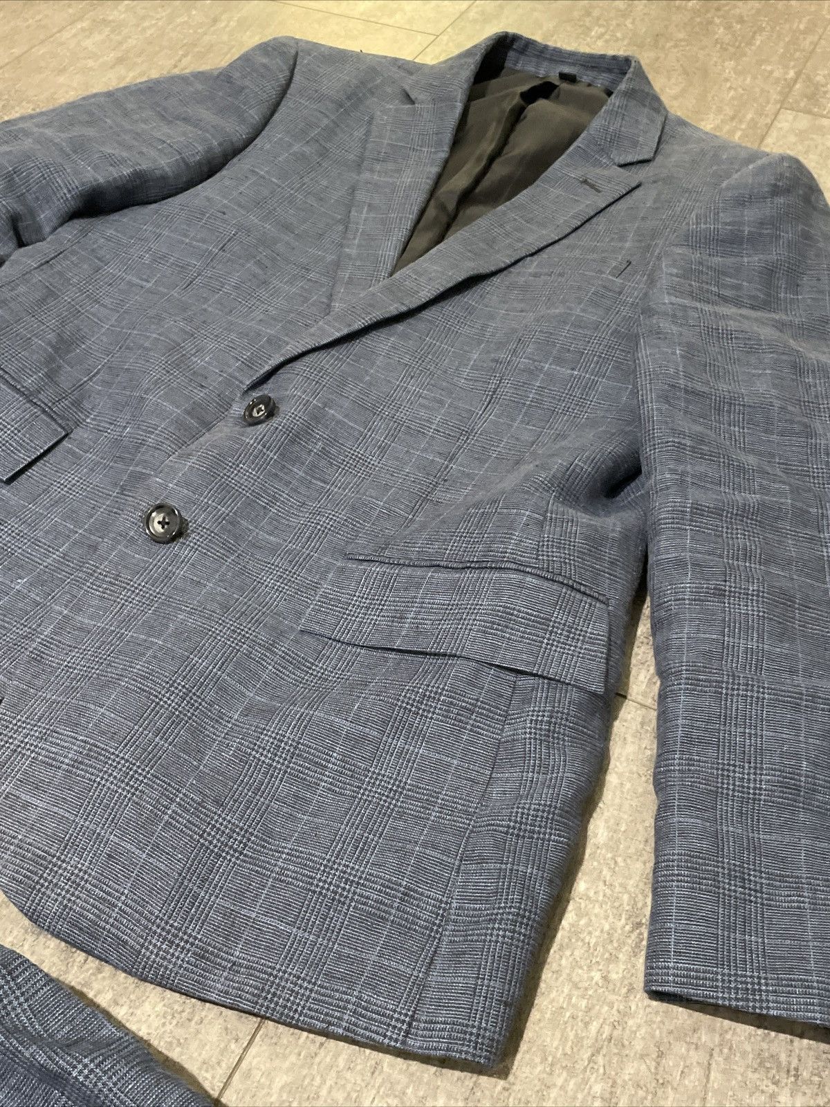 J.Crew J Crew Thompson Fit Blue Check Linen Suit Size 38S - 3 Thumbnail