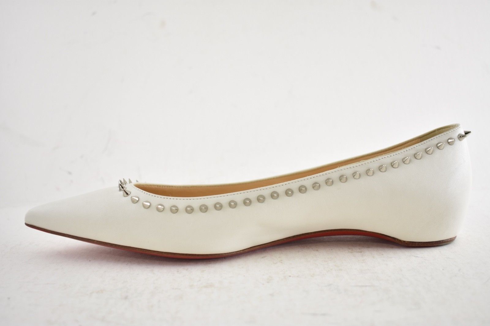 Christian Louboutin Anjalina Flat White Snow Leather Spike Pointed Ballerina 36 Size US 6 / IT 36 - 12 Thumbnail