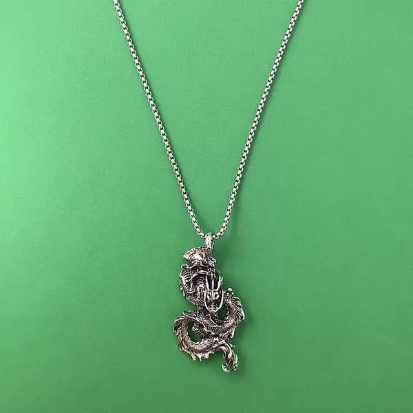 Designer × Jewelry Titanium Steel Dragon Pendant Necklace for Men Women Size ONE SIZE - 1 Thumbnail