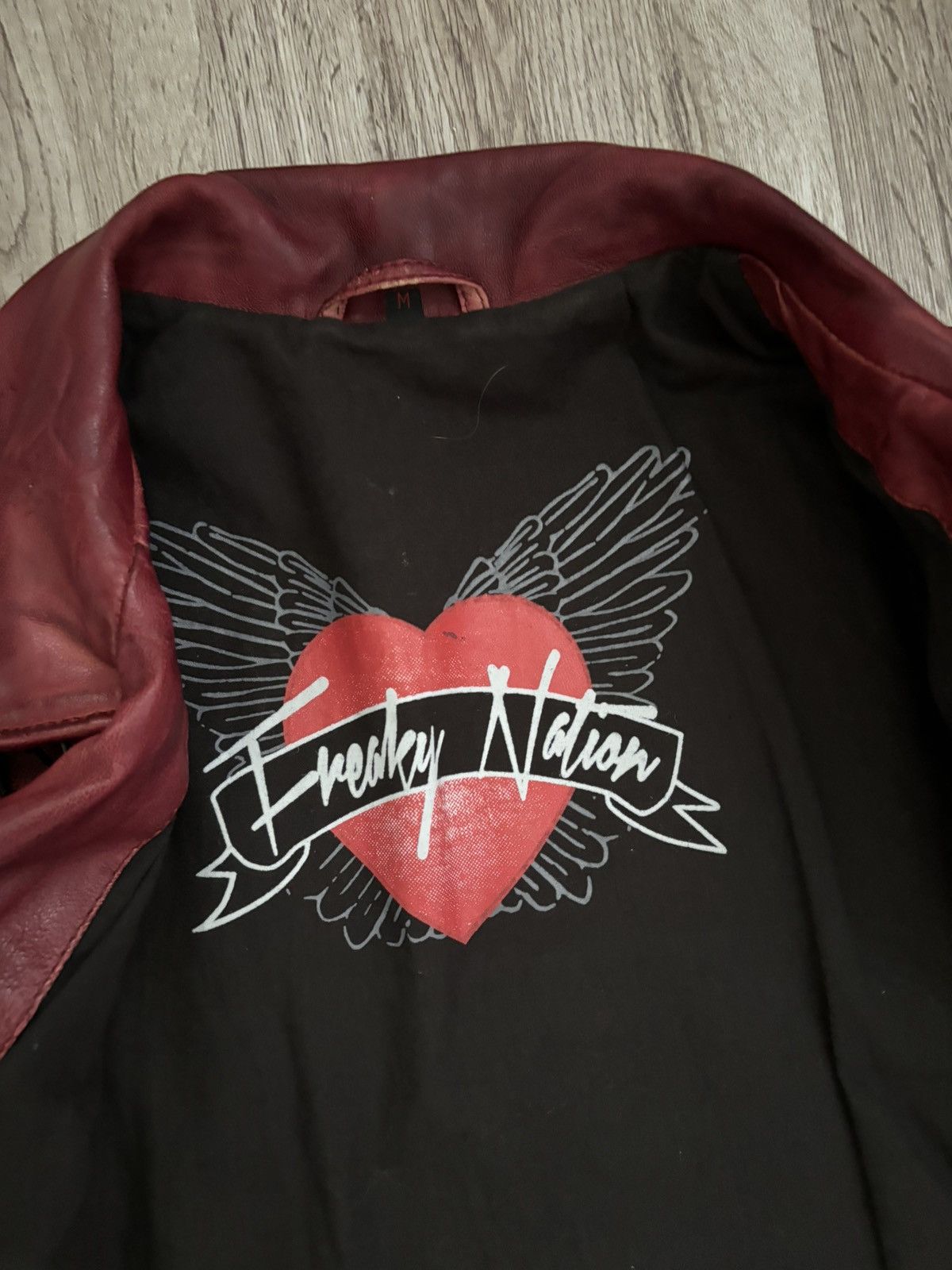 Other Freaky Nation Red Distressed Star Leather Biker Jacket Size M / US 6-8 / IT 42-44 - 20 Thumbnail