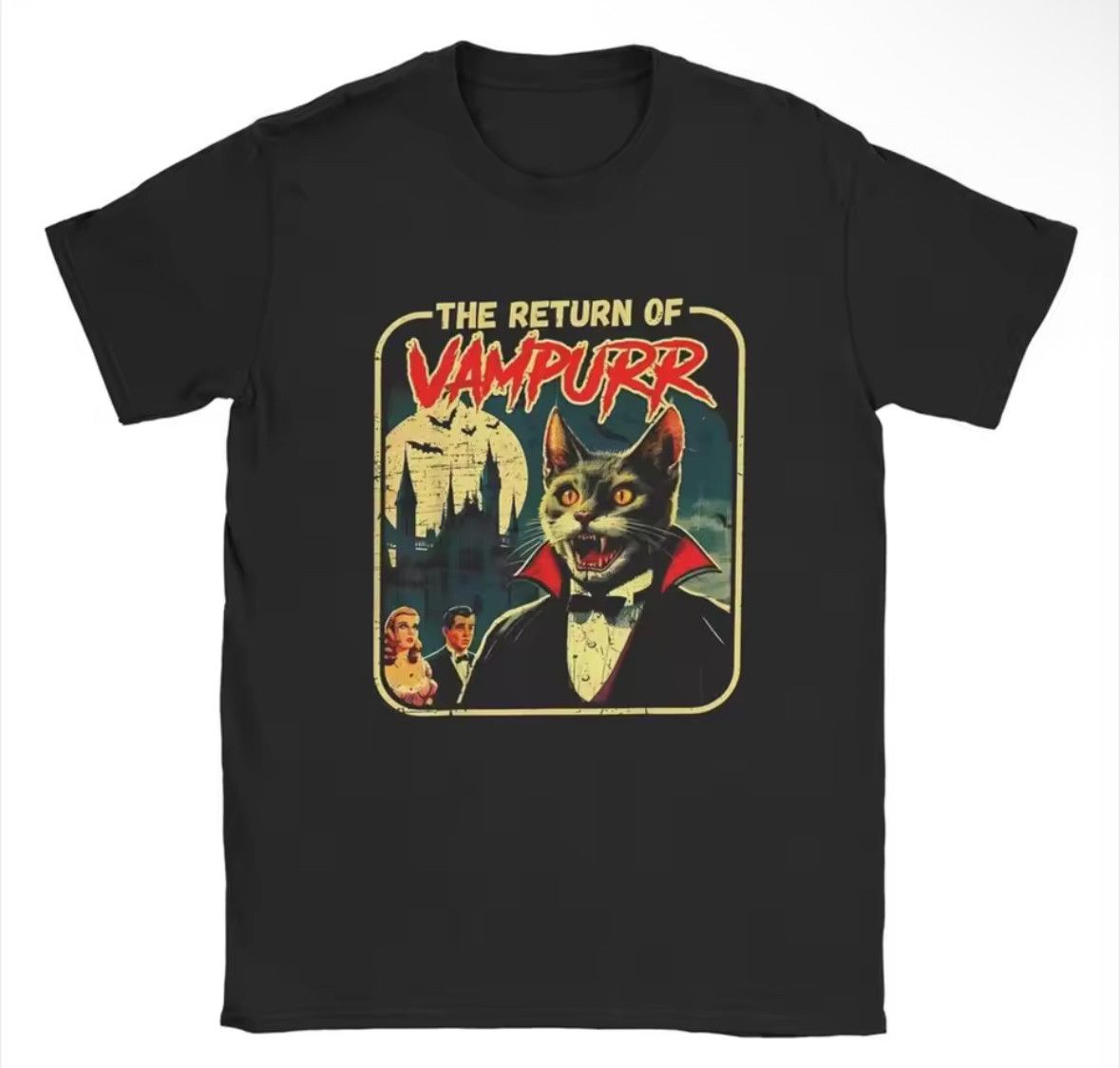 Japanese Brand Creative Horror Creepy Vampire Cat Graphic T-Shirt Size US M / EU 48-50 / 2 - 1 Thumbnail