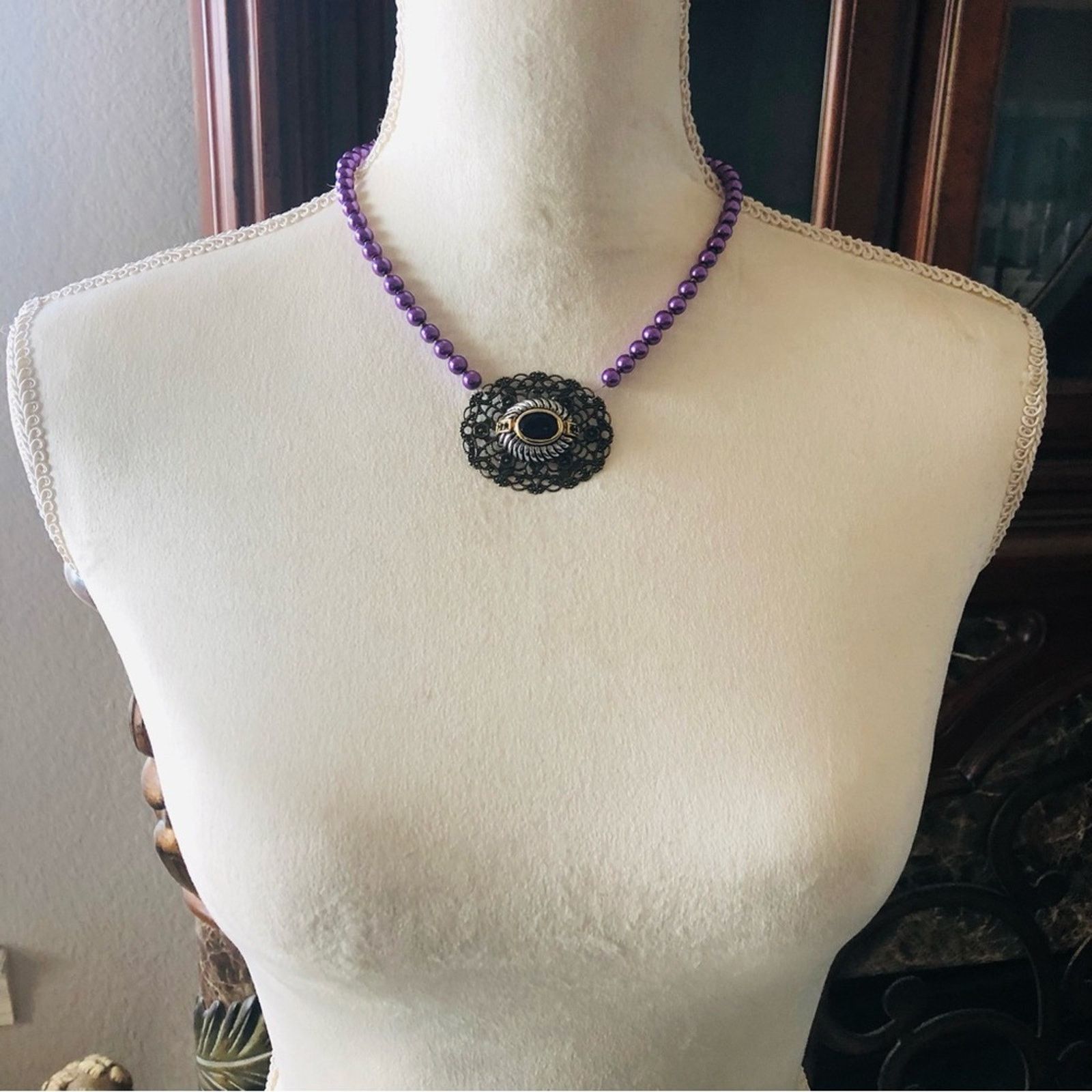 Handmade Handcrafted repurpose genuine amethyst Pearl necklace Size ONE SIZE - 6 Thumbnail