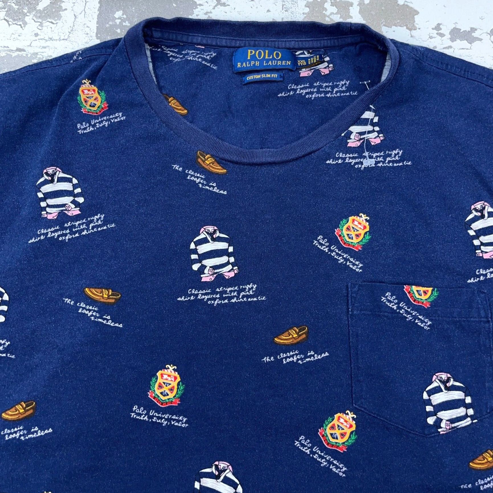 Polo Ralph Lauren Polo Ralph Lauren Shirt Men 2XL Blue Slim Fit Crew Neck Short Sleeve Logo Crest Geometric Jersey Cotton T-Shirt All Over Size US XXL / EU 58 / 5 - 3 Thumbnail
