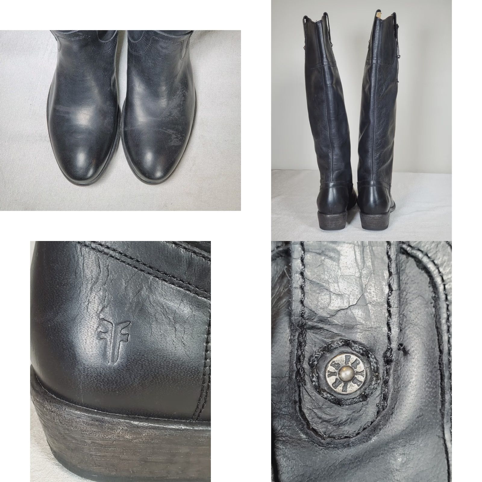 Frye VINTAGE FRYE Carson Riding Button Tall Boots 70068 Distressed Black Leather Women's 9 B Size US 9 / IT 39 - 8 Thumbnail