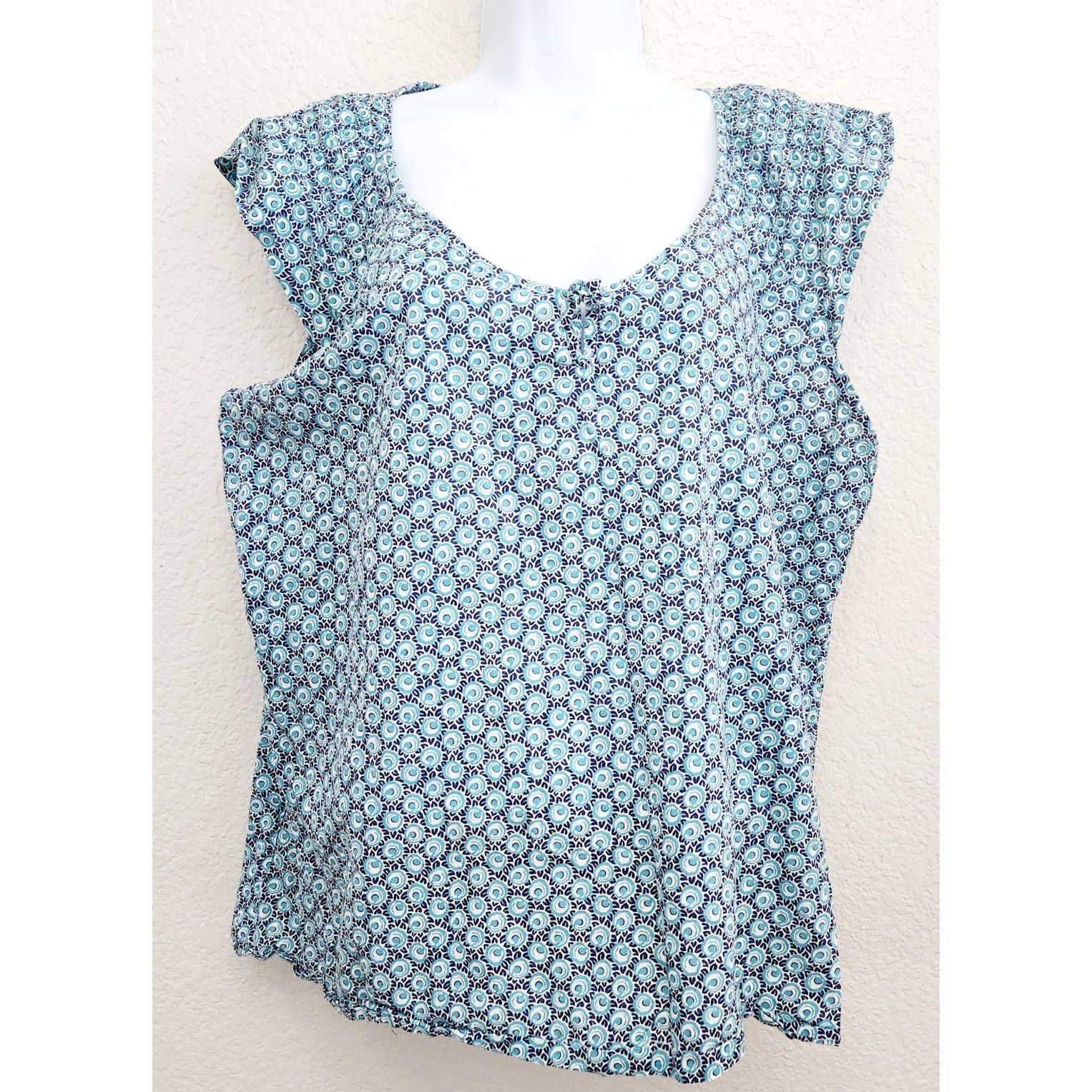 Merona Merona Blue White Geo Print V Neck Tie Front Top XXL Size XXL / US 16-18 / IT 52-54 - 1 Thumbnail
