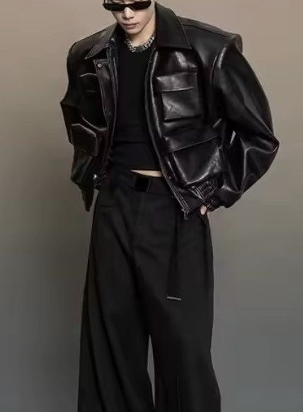 Japanese Brand Distressed Oversized PU Leather Bomber Jacket Size US M / EU 48-50 / 2 - 1 Thumbnail