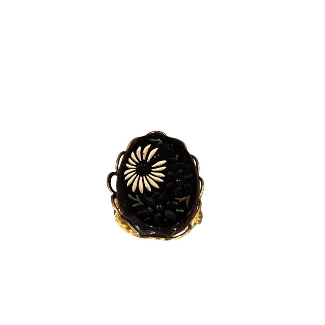 Other Vtg Gold-Tone Twisted Band Ring W/Blk Enamel Oval Face,White Size ONE SIZE - 3 Thumbnail
