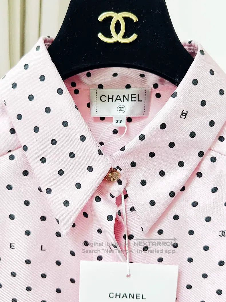 Chanel Chanel 24P pink and black polka dot silk sleeveless shirt Size XS / US 0-2 / IT 36-38 - 4 Thumbnail