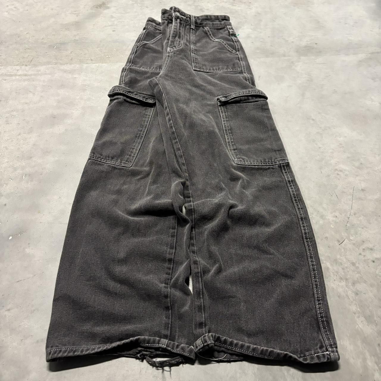 Japanese Brand × Vintage Crazy Vintage Y2K/2000s Baggy Black Embroidered Streetwear Skater Cargo Jeans! Size US 26 / EU 42 - 3 Thumbnail