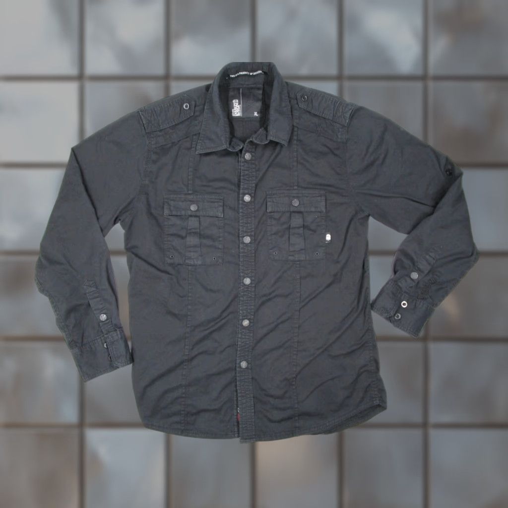 Vintage VINTAGE Dissizit! Shirt Mens XL Black Snap Front Long Sleeve Army Military Button-Up Pockets 100% Cotton Retro Mens Size US XL / EU 56 / 4 - 1 Thumbnail