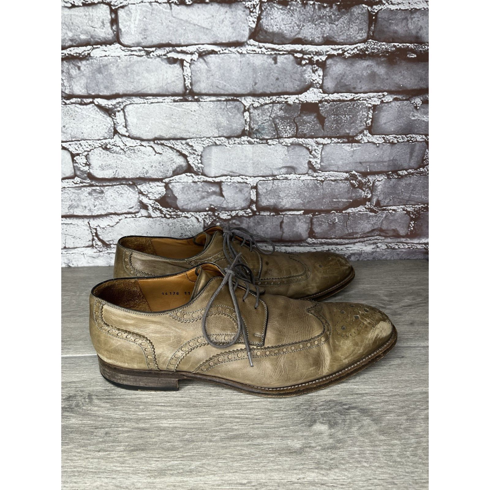 Magnanni MAGNANNI Gray Leather Brogue Wingtip Derby Lace Dress Shoes Size US 11 / EU 44 - 13 Thumbnail