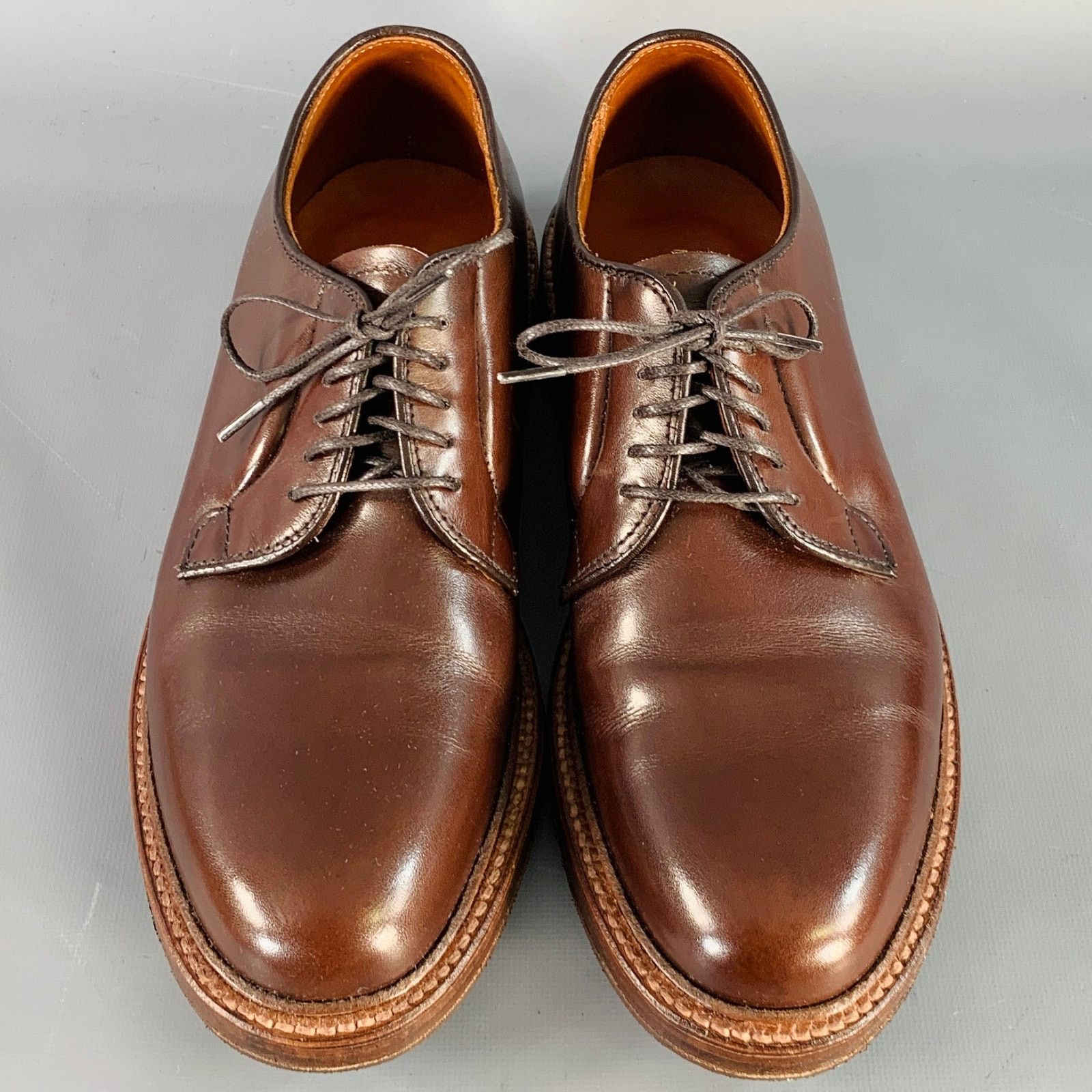 Alden ALDEN Plain Toe Blucher Brown Leather Derby Lace-Up Shoes Size US 6.5 / EU 39-40 - 4 Thumbnail